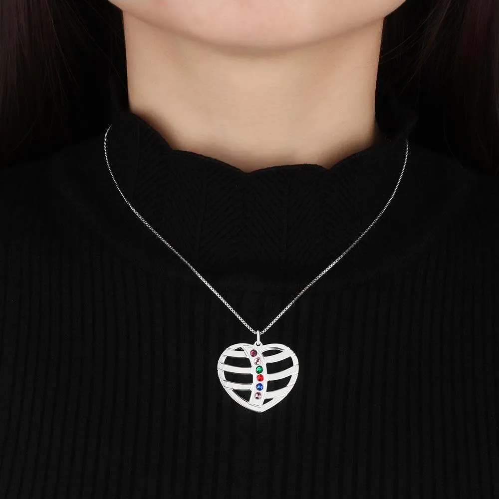 Personalized 925 Sterling Silver Family Necklace with Engrave Name & Birthstones Pendant, Trendy Women’s Jewelry
