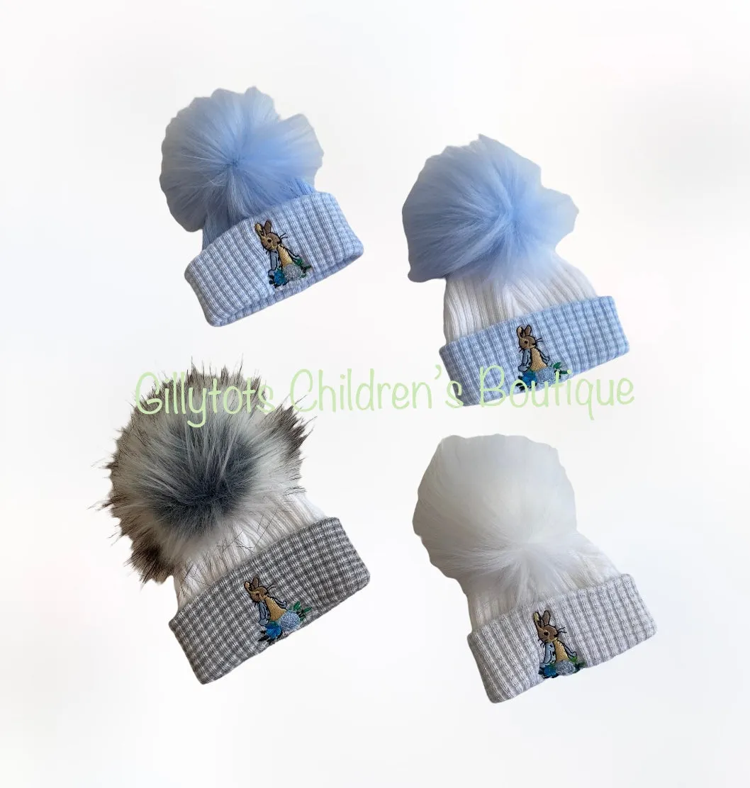 Peter Rabbit Baby Boys luxury faux fur single Pom Hat