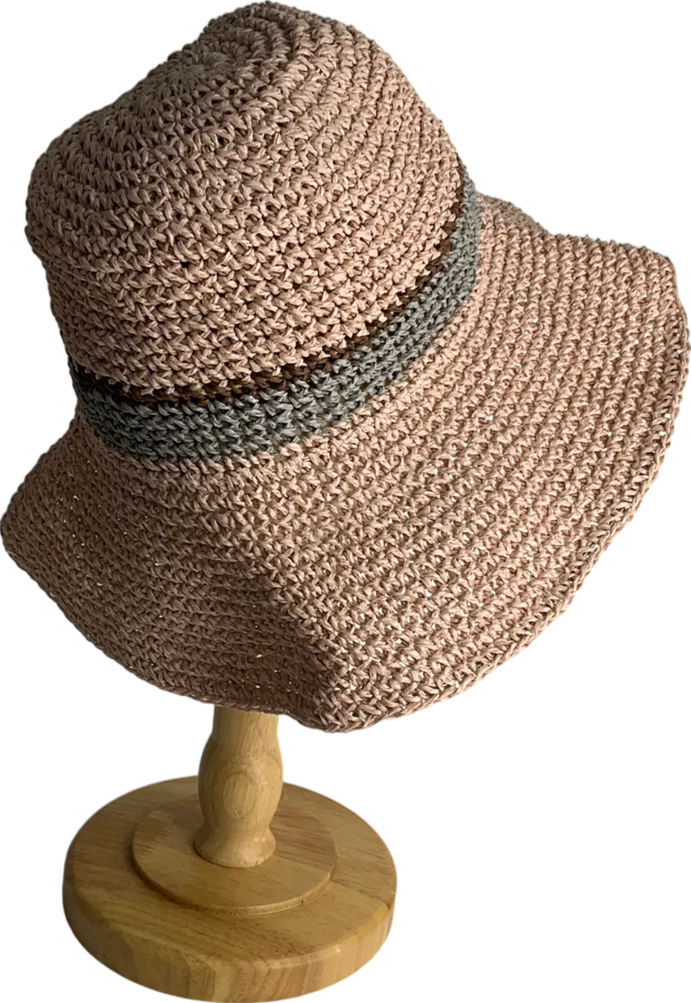 Pink Pink, Blue And Brown Striped Straw Hat