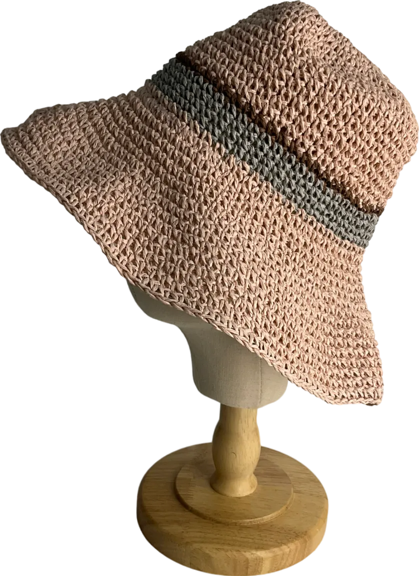 Pink Pink, Blue And Brown Striped Straw Hat
