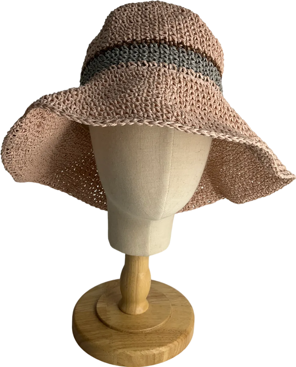 Pink Pink, Blue And Brown Striped Straw Hat