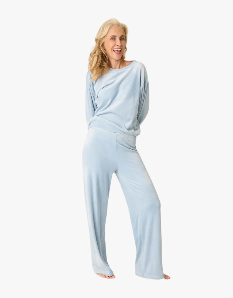 PJ Salvage Spread Love Velour Long Sleeve Top in Bluestone