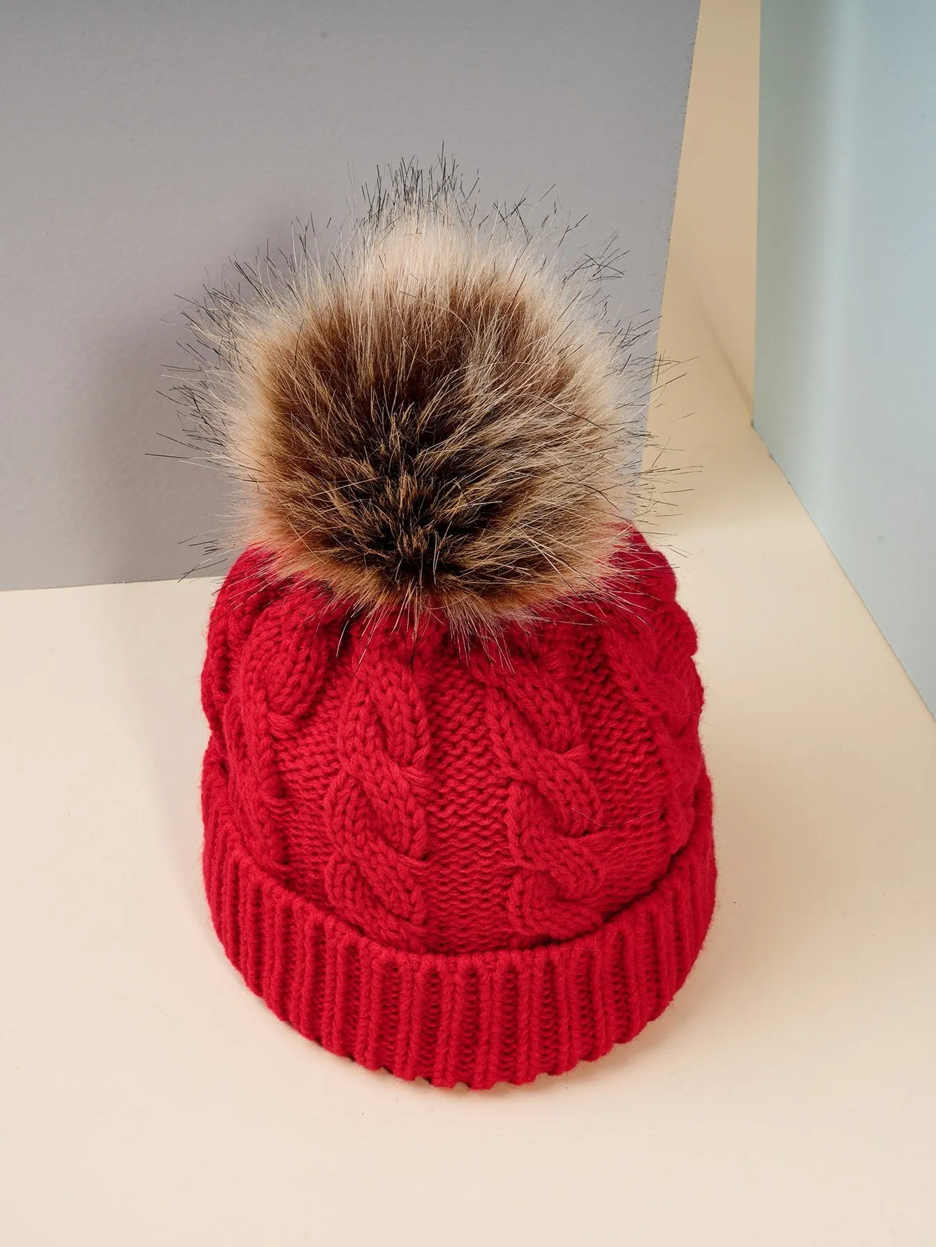 Pom Pom Decor Beanie - Red