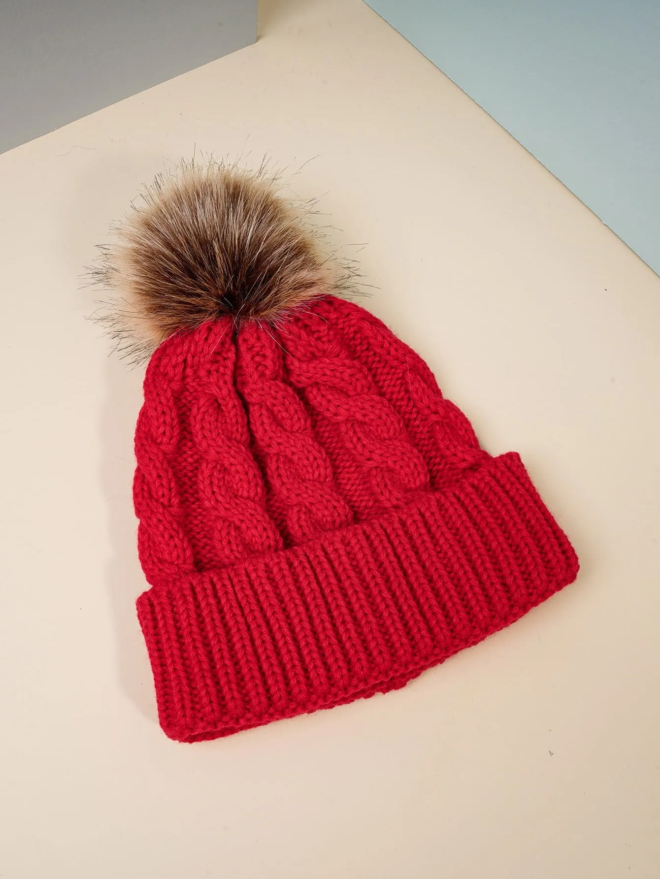 Pom Pom Decor Beanie - Red