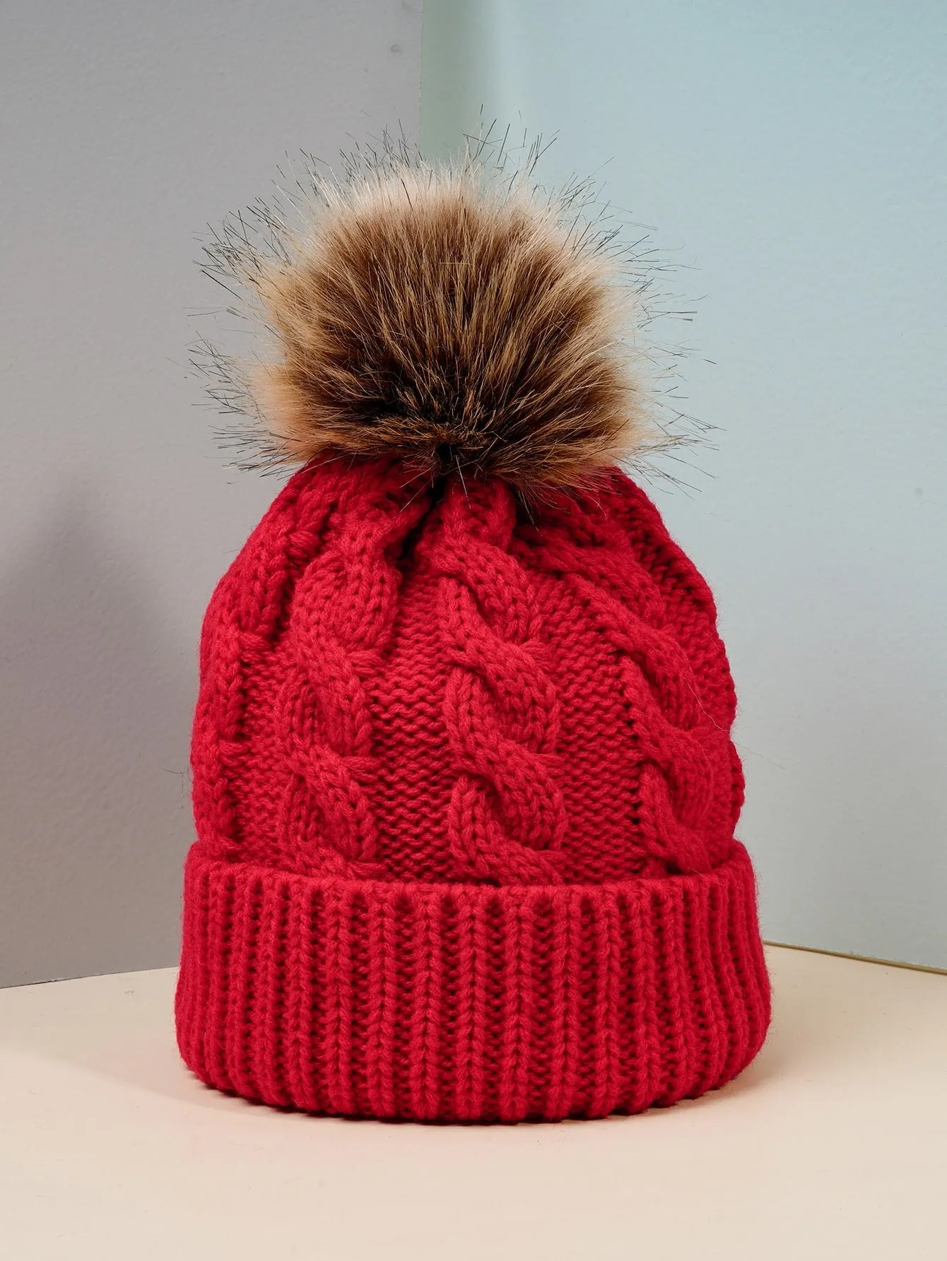 Pom Pom Decor Beanie - Red