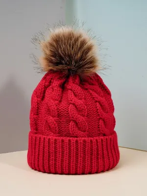 Pom Pom Decor Beanie - Red