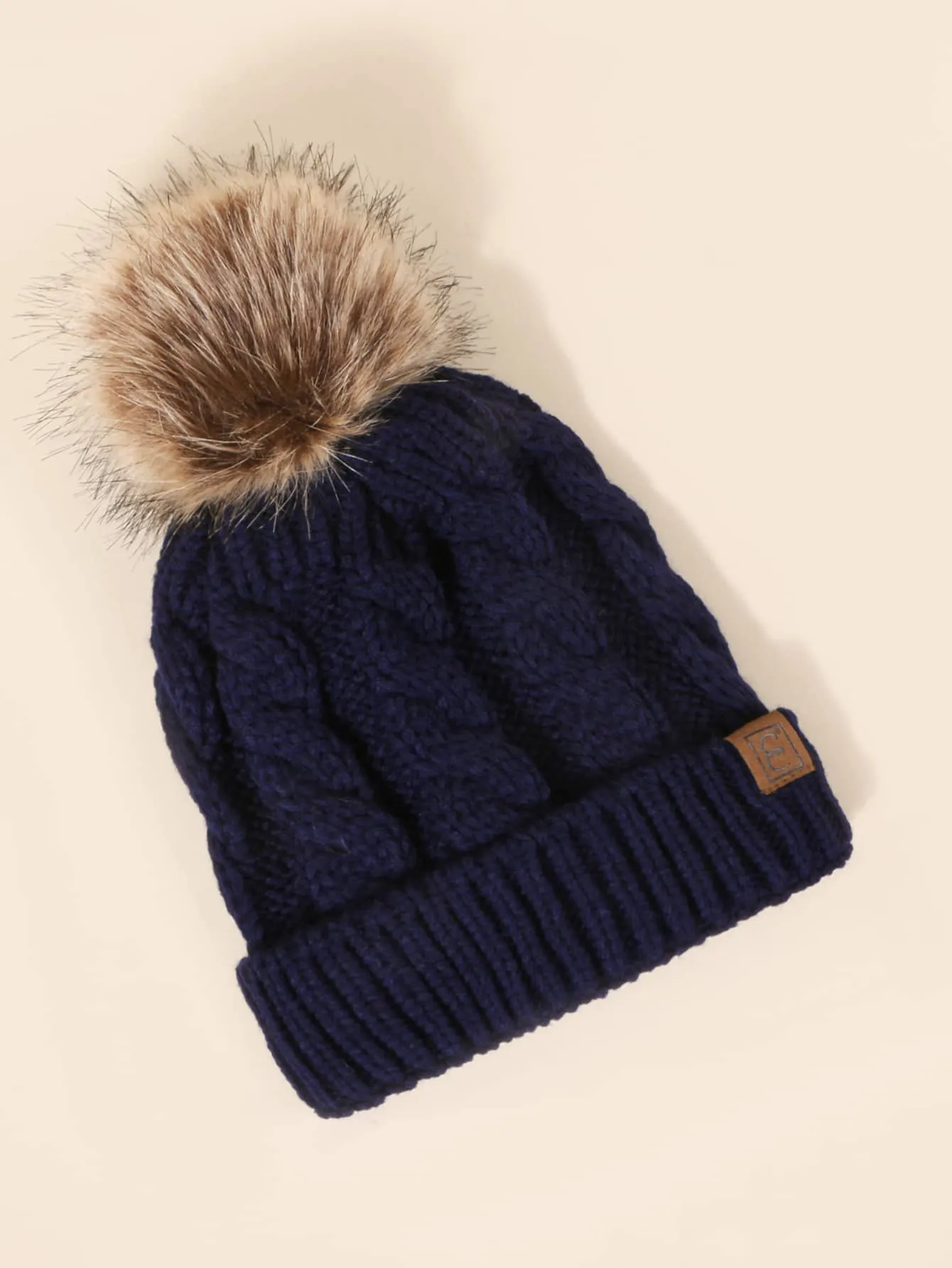 Pom Pom Decor Knit Beanie - Navy Blue - FD ⚡