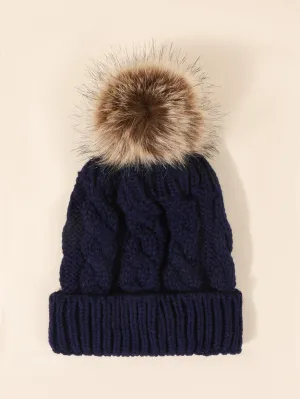 Pom Pom Decor Knit Beanie - Navy Blue - FD ⚡