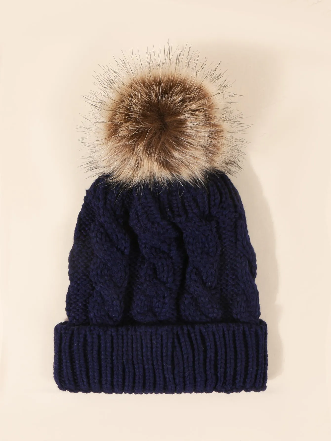 Pom Pom Decor Knit Beanie - Navy Blue - FD ⚡