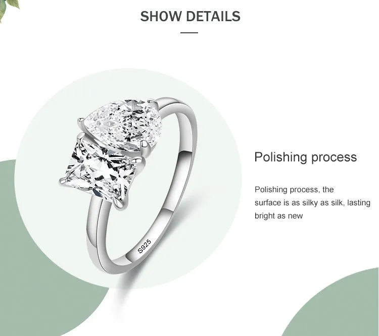Popular Sterling Silver Dazzling CZ Square Pear Drop Ring