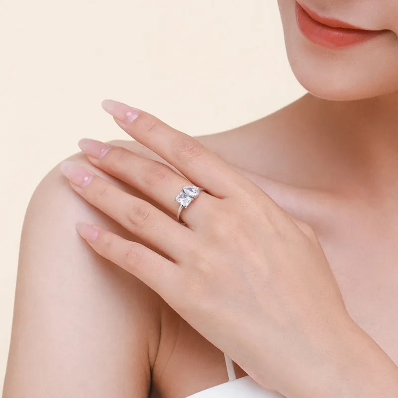 Popular Sterling Silver Dazzling CZ Square Pear Drop Ring