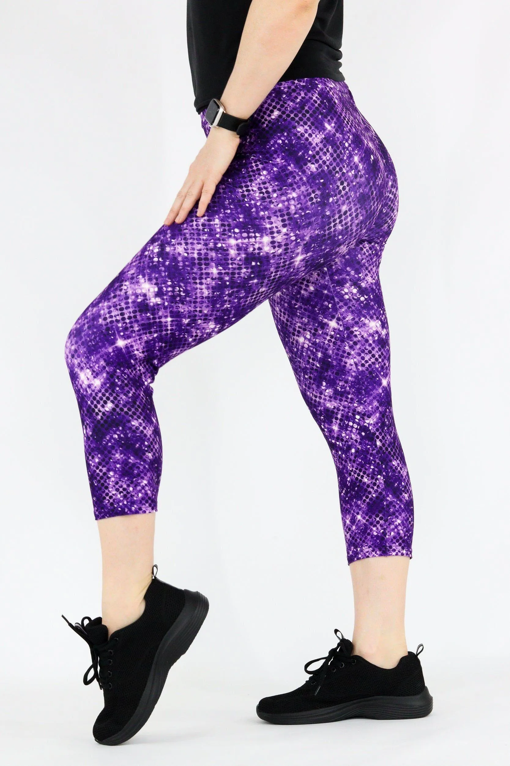 Purple Sparkle - Casual Capri Leggings