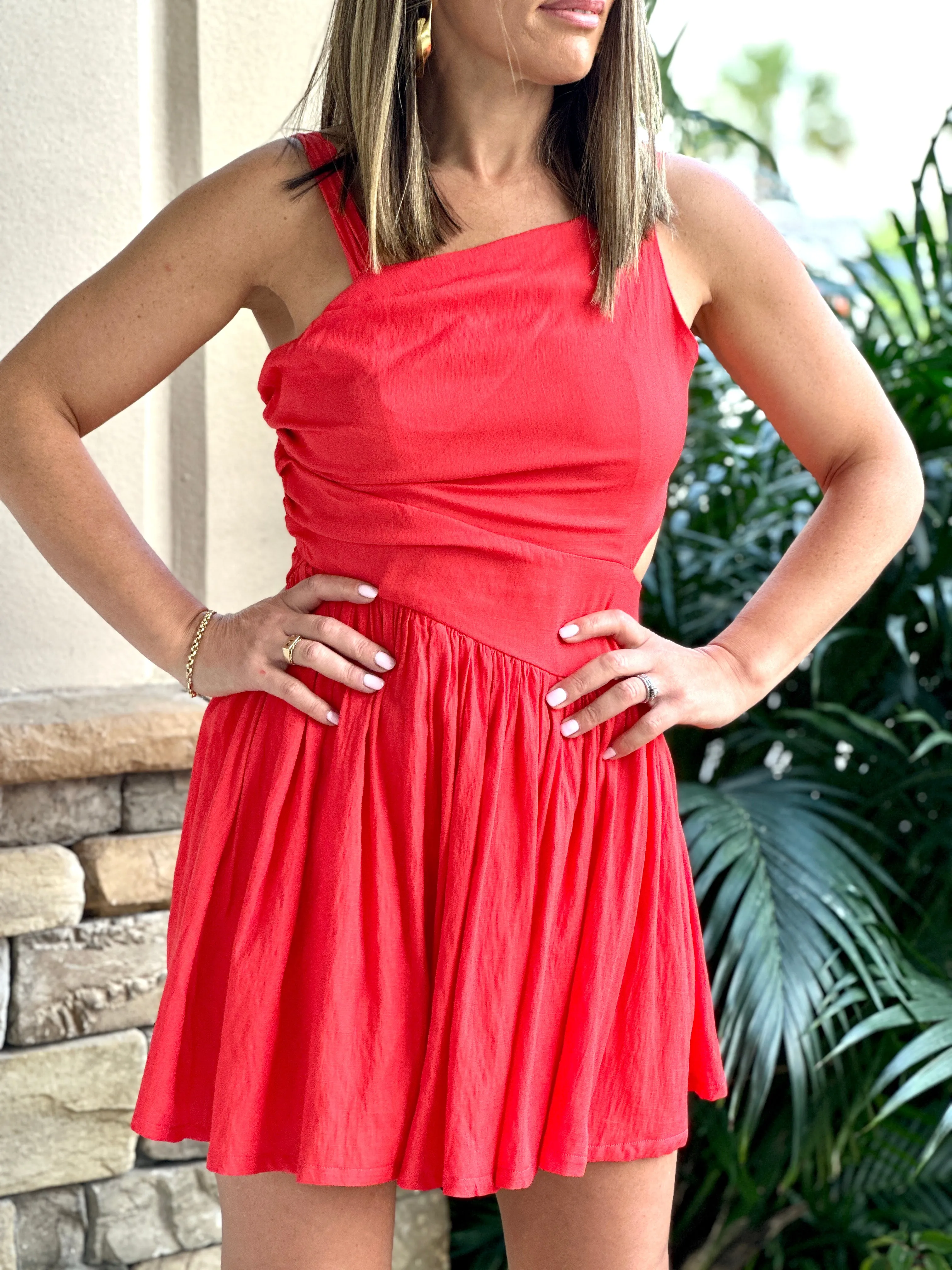 "Rose" One Shoulder Open Back Mini Dress