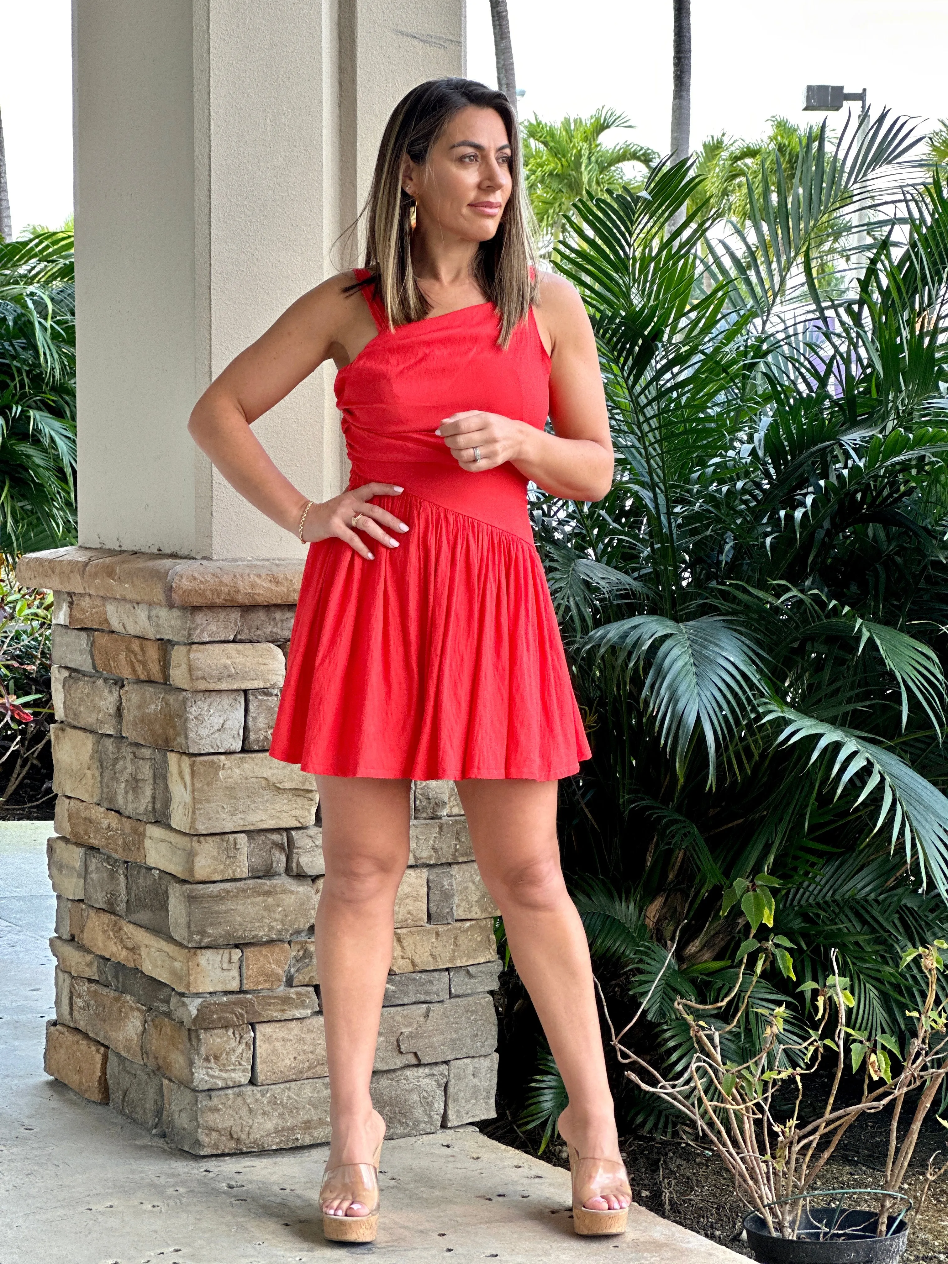 "Rose" One Shoulder Open Back Mini Dress