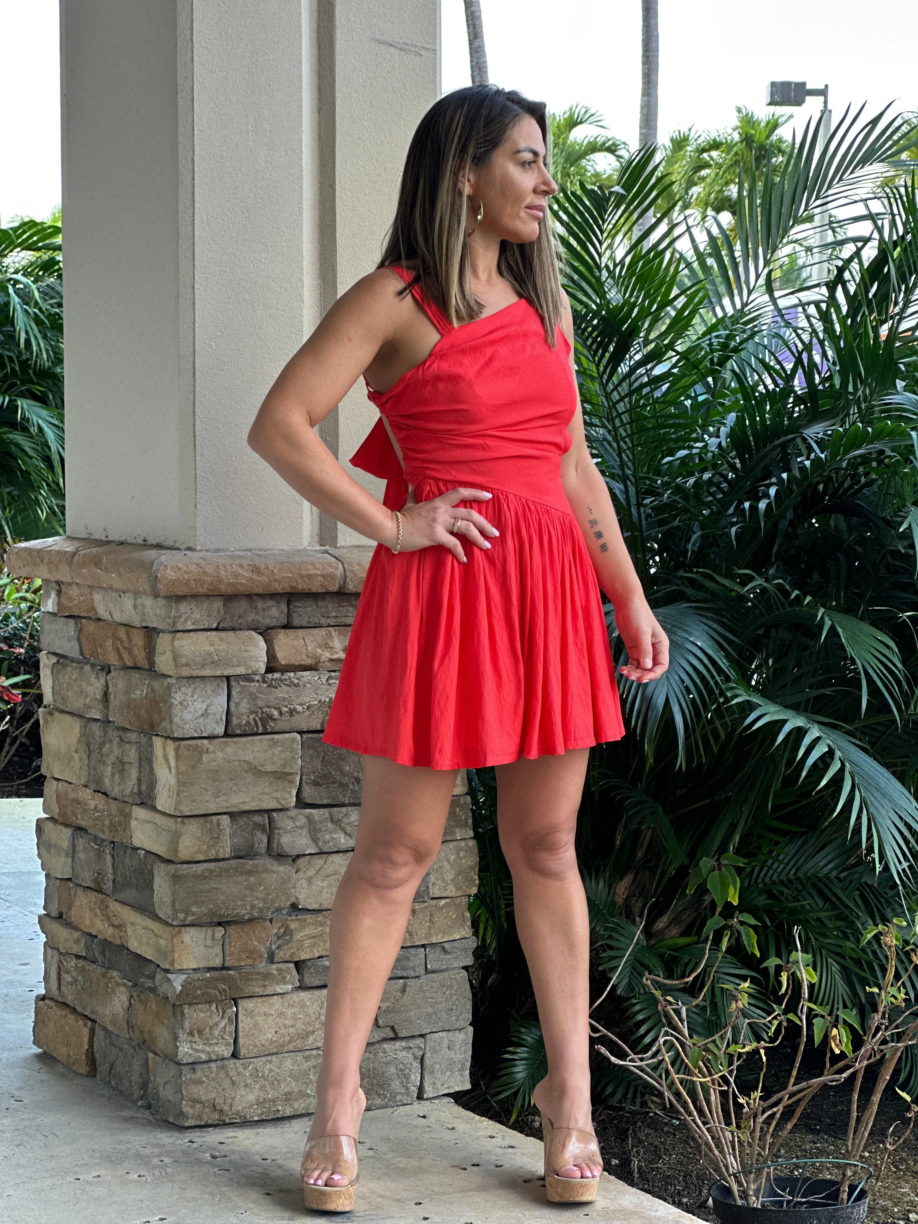 "Rose" One Shoulder Open Back Mini Dress