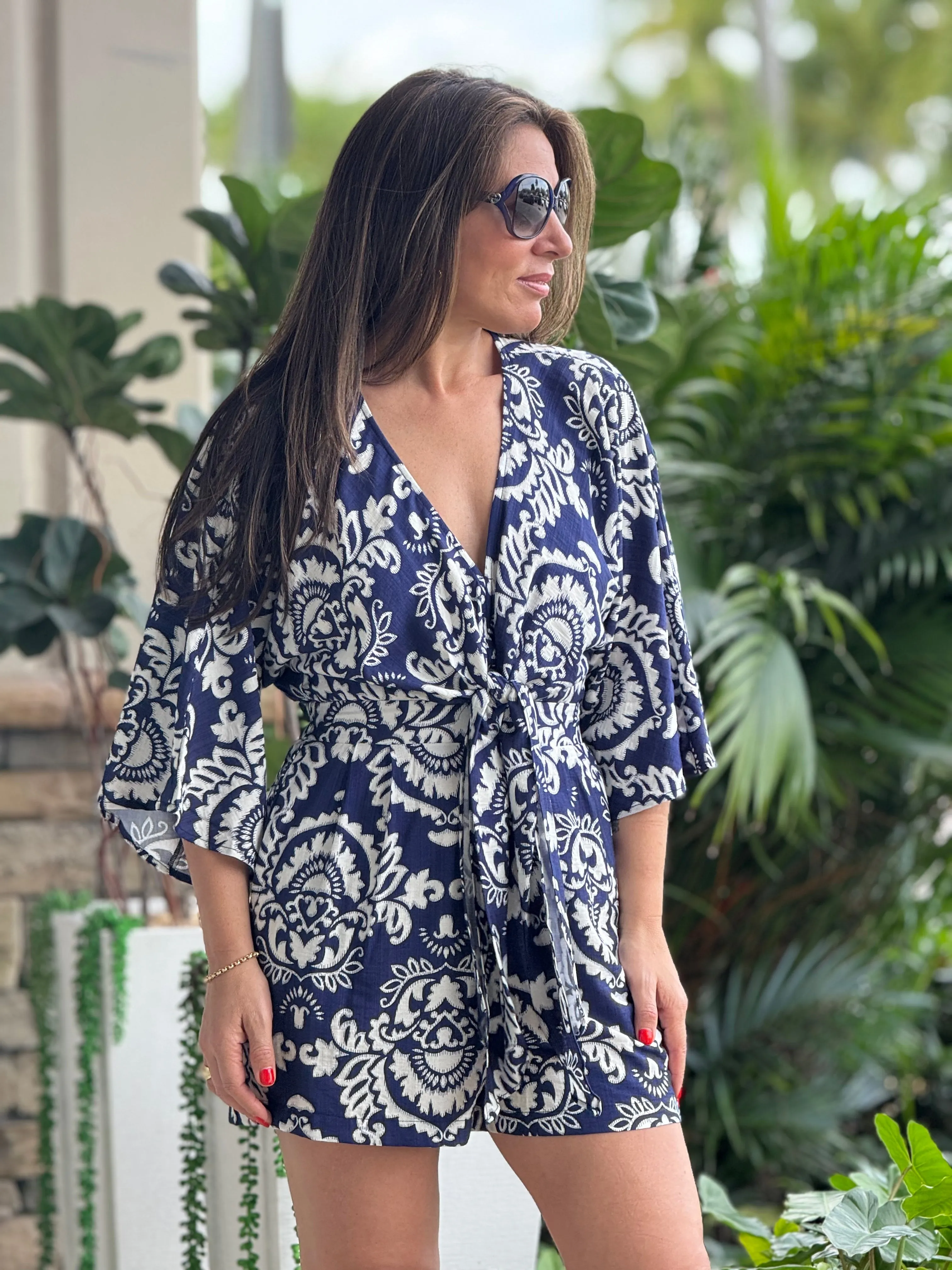 "Vera" Kimono Sleeve Tie front Romper