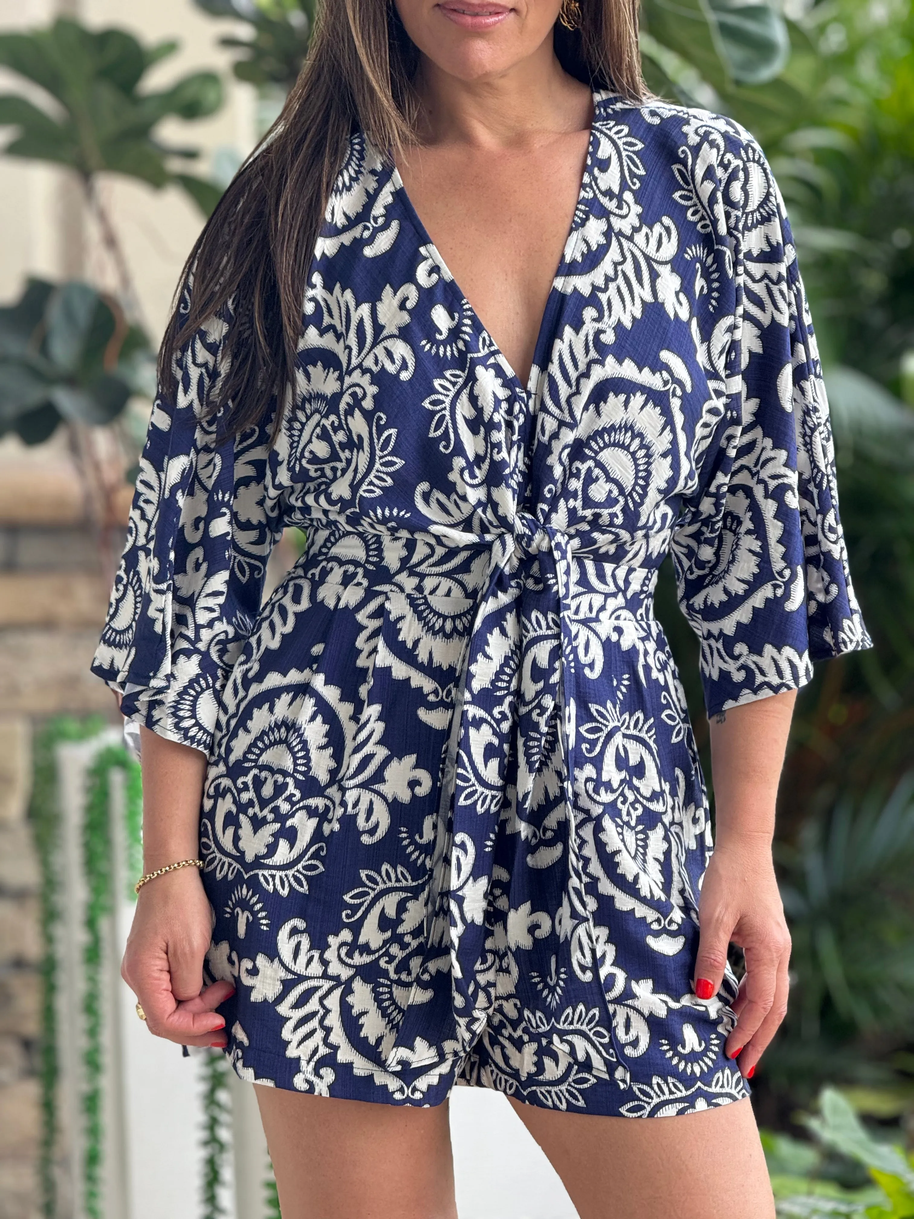 "Vera" Kimono Sleeve Tie front Romper