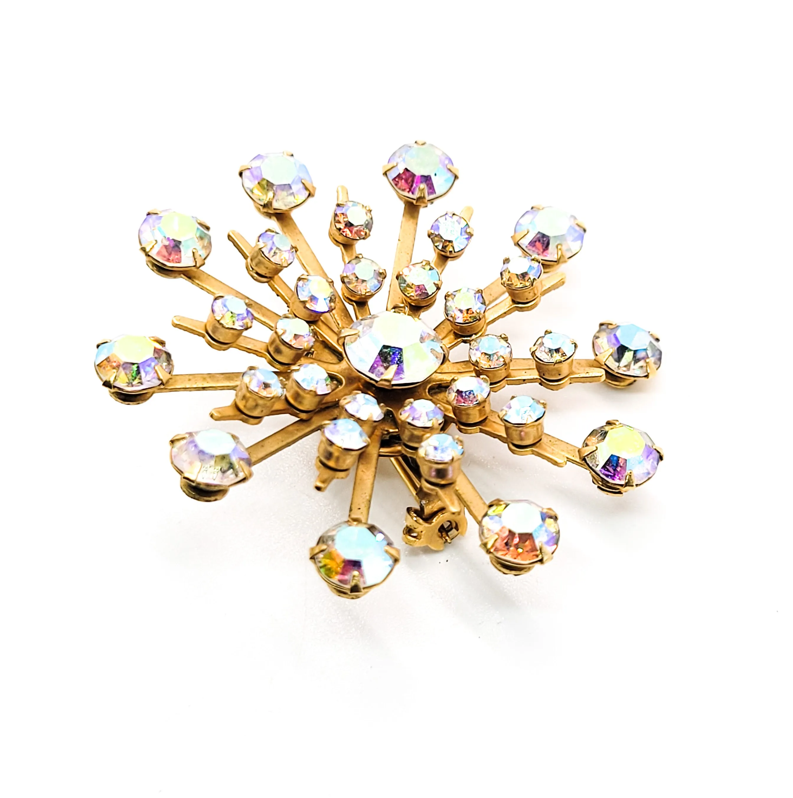 Rainbow Aurora Borealis AB MCM atomic starburst vintage rhinestone brooch
