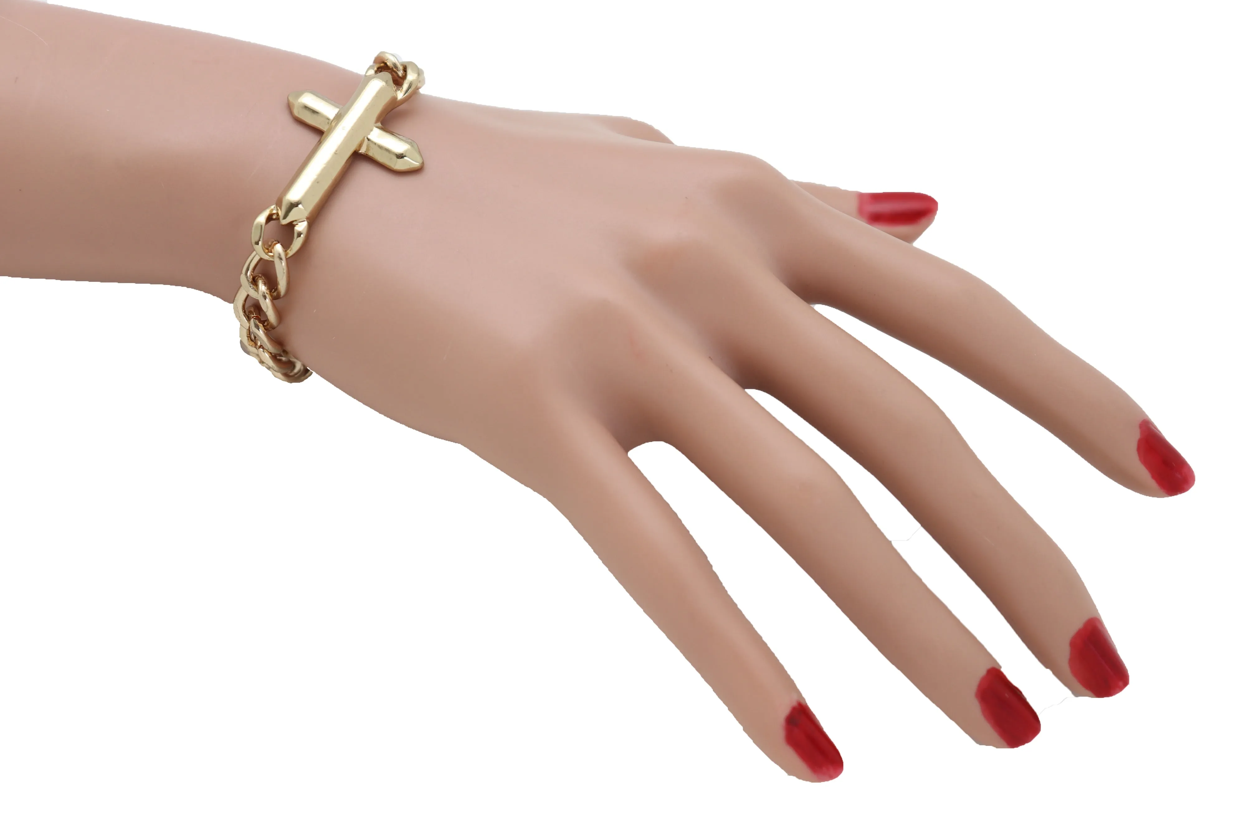 Religious Cross Charm Metal Chain Bracelet