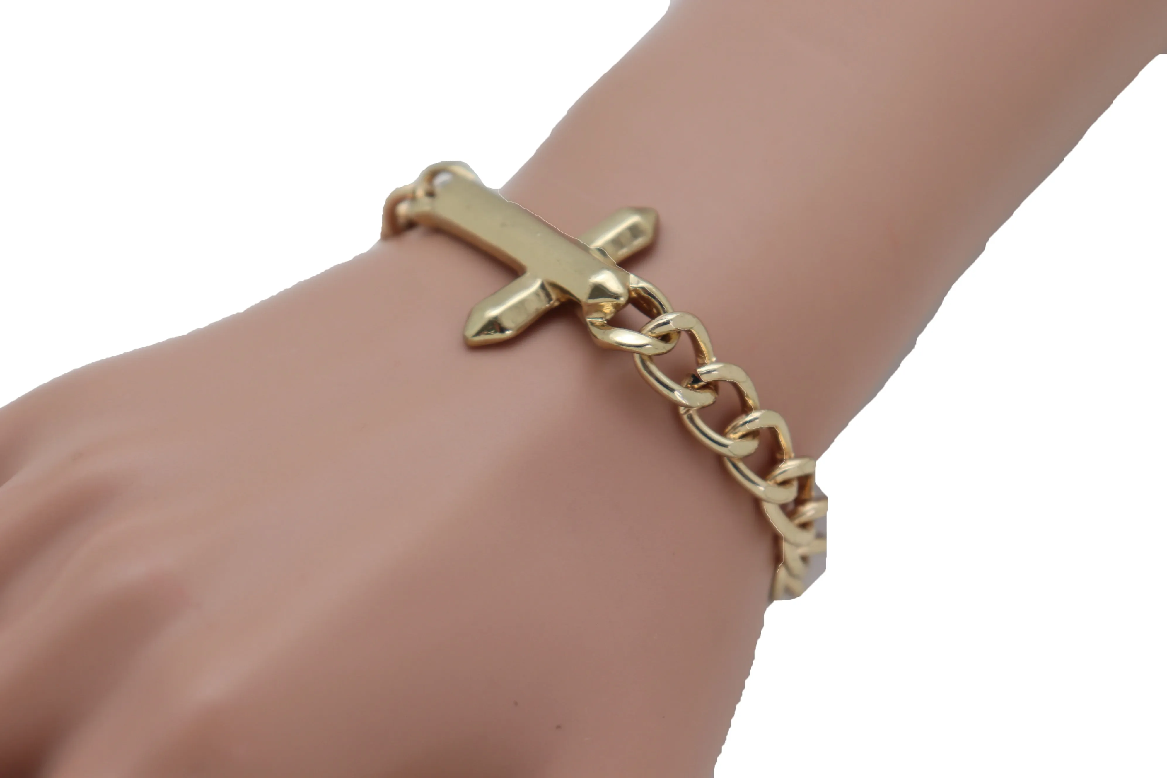 Religious Cross Charm Metal Chain Bracelet