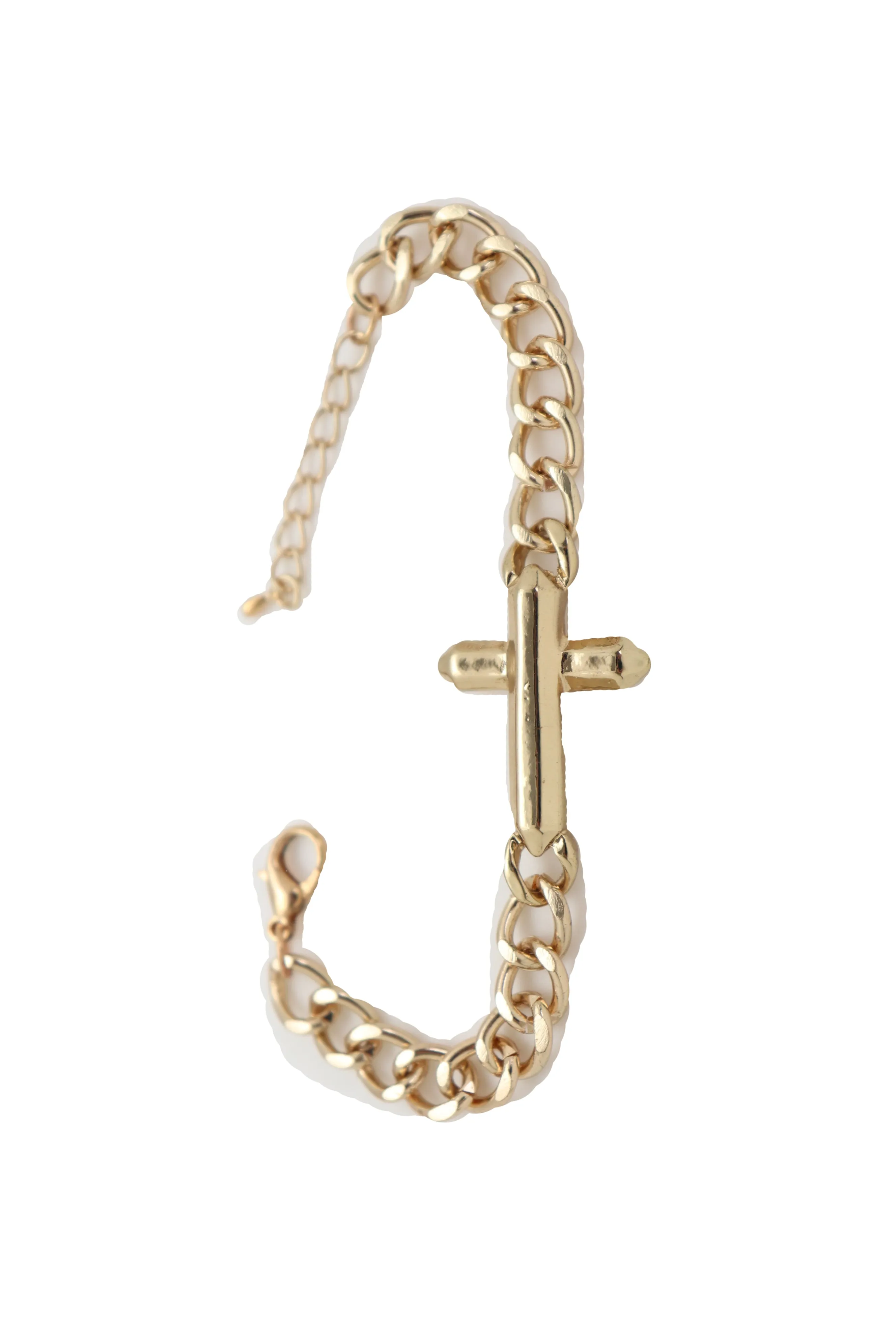Religious Cross Charm Metal Chain Bracelet