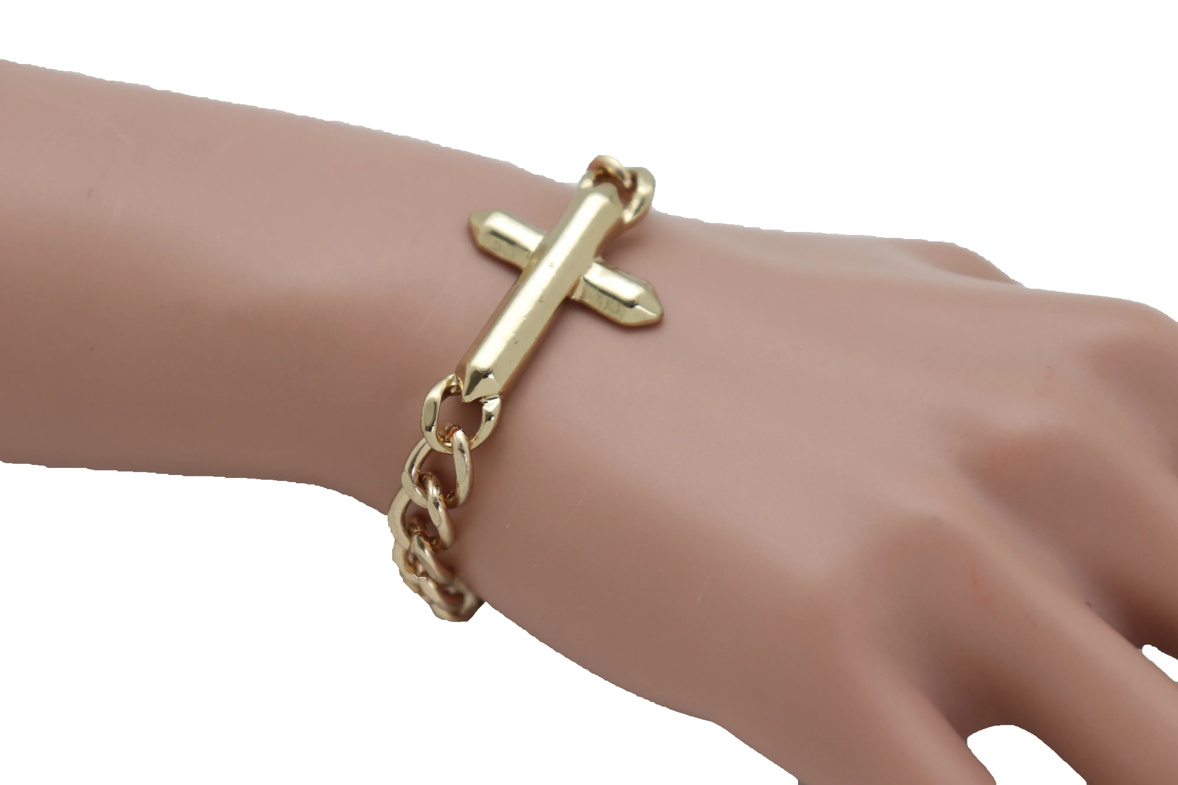 Religious Cross Charm Metal Chain Bracelet