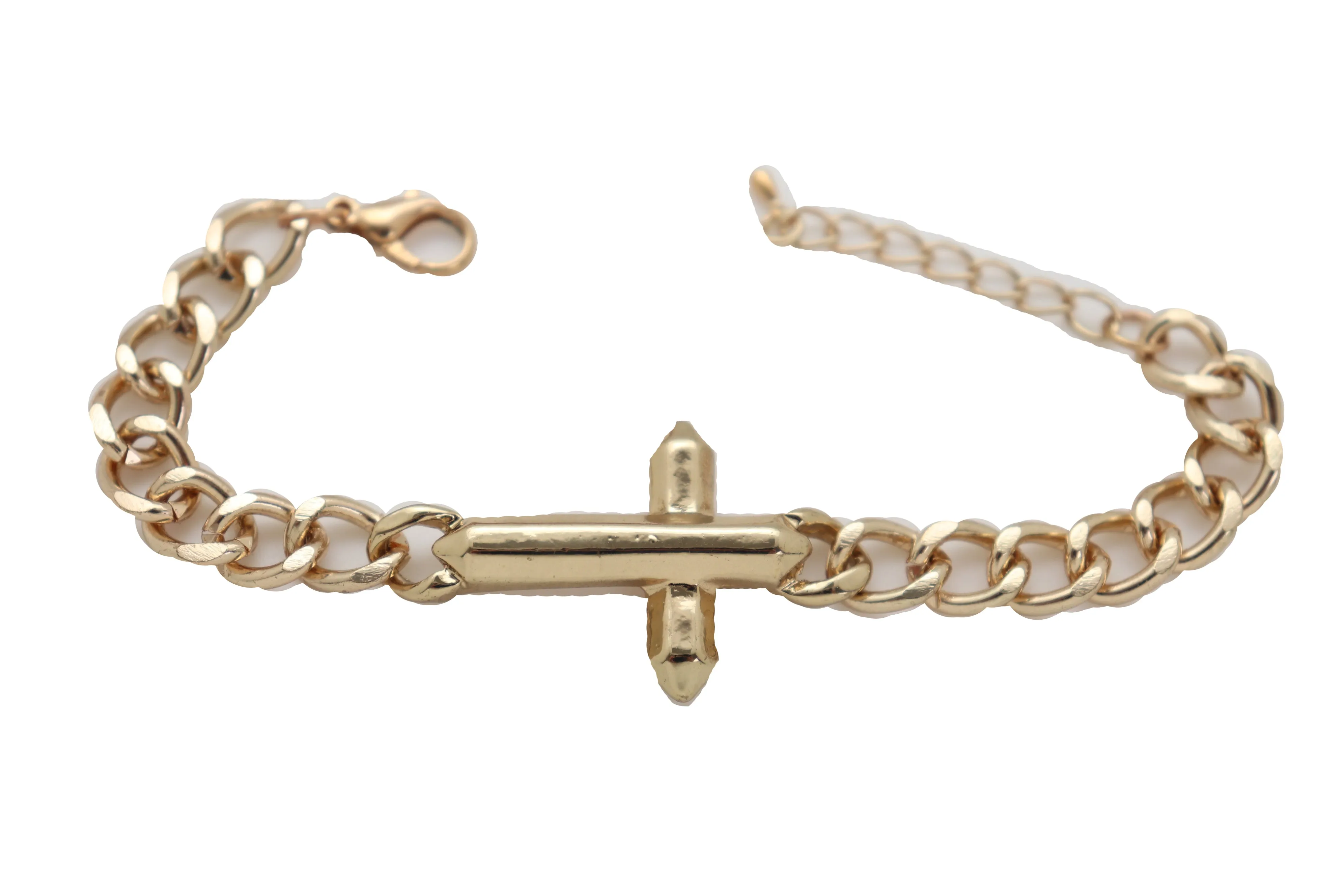 Religious Cross Charm Metal Chain Bracelet