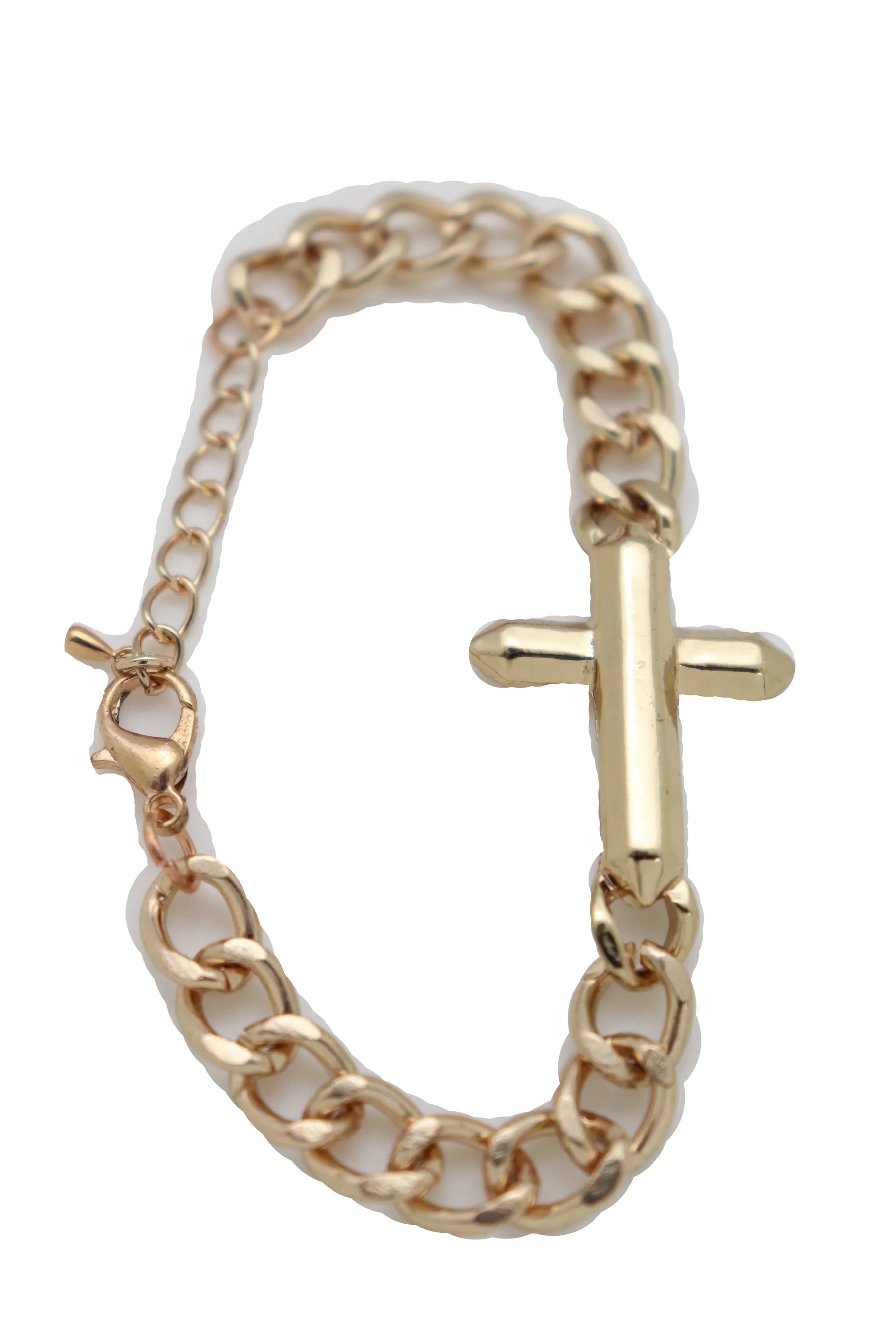 Religious Cross Charm Metal Chain Bracelet
