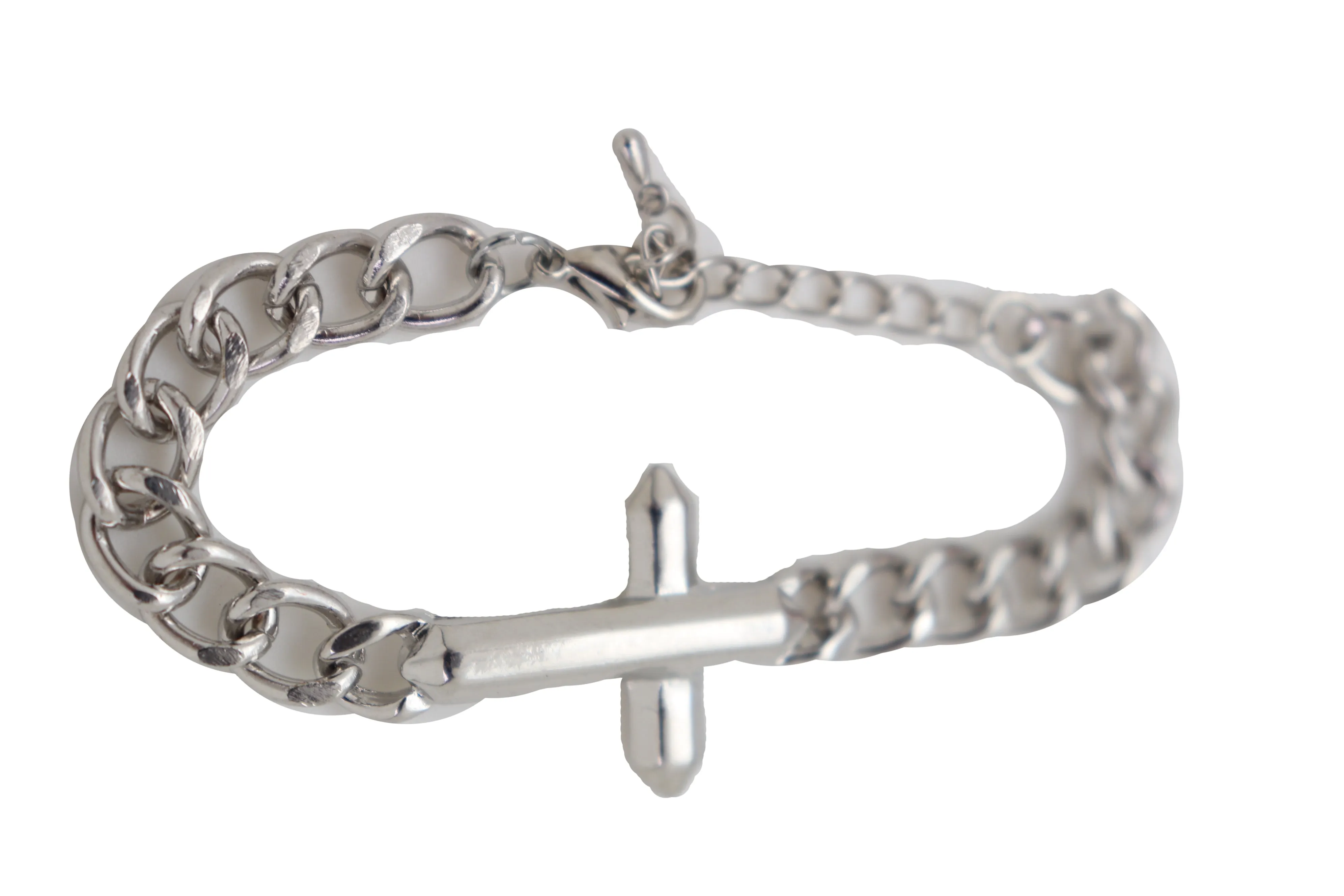 Religious Cross Charm Metal Chain Bracelet