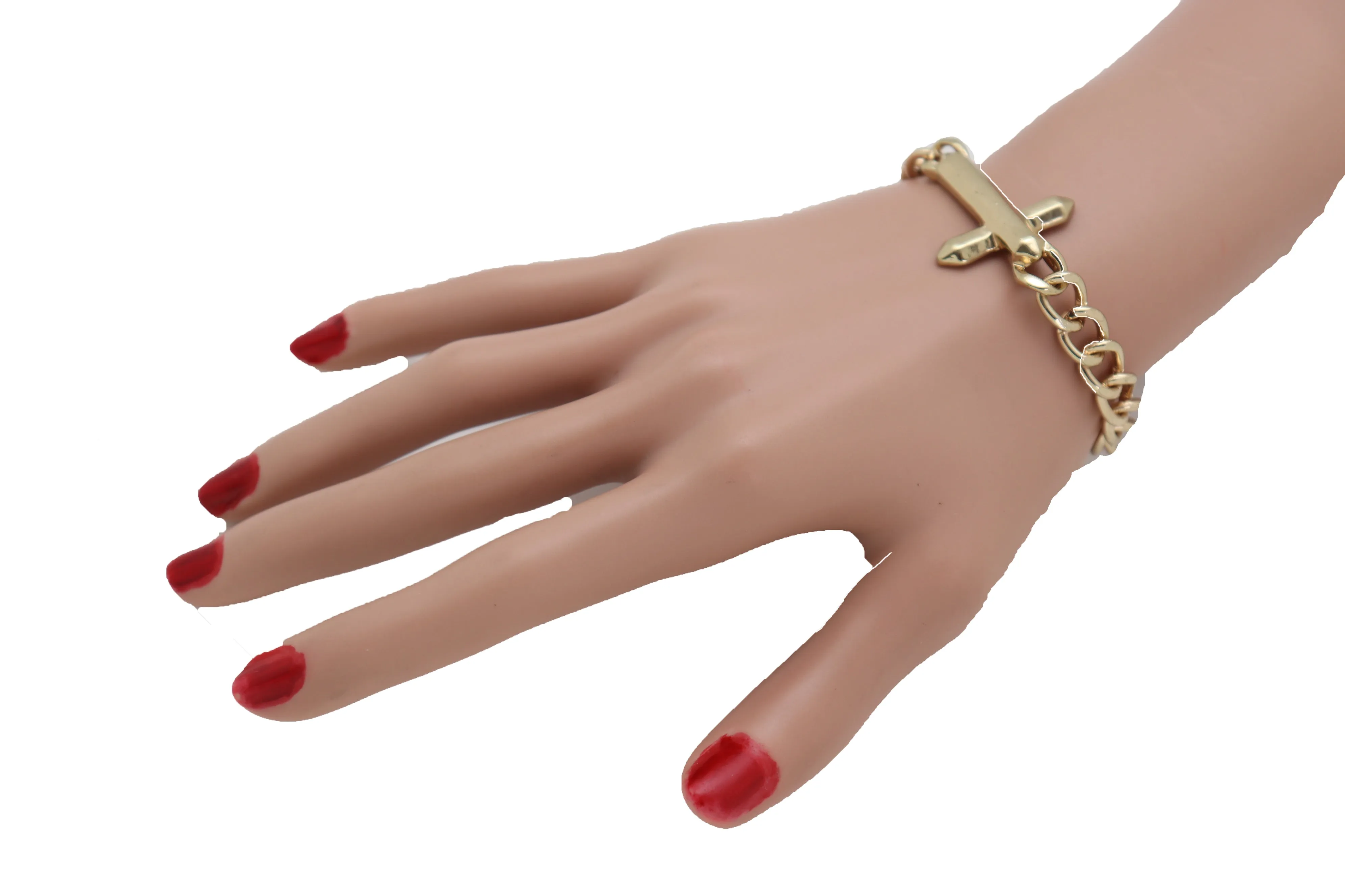 Religious Cross Charm Metal Chain Bracelet