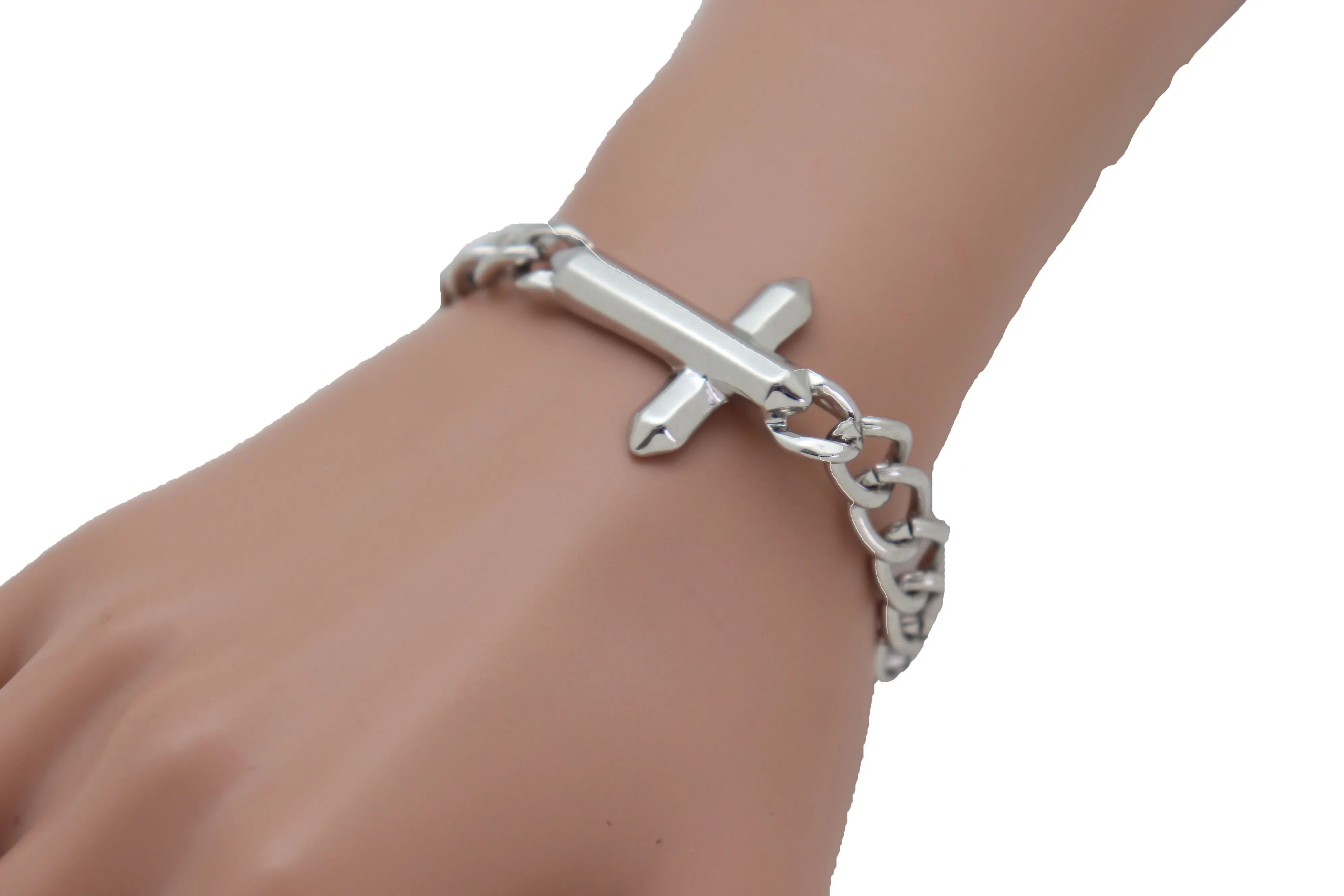 Religious Cross Charm Metal Chain Bracelet