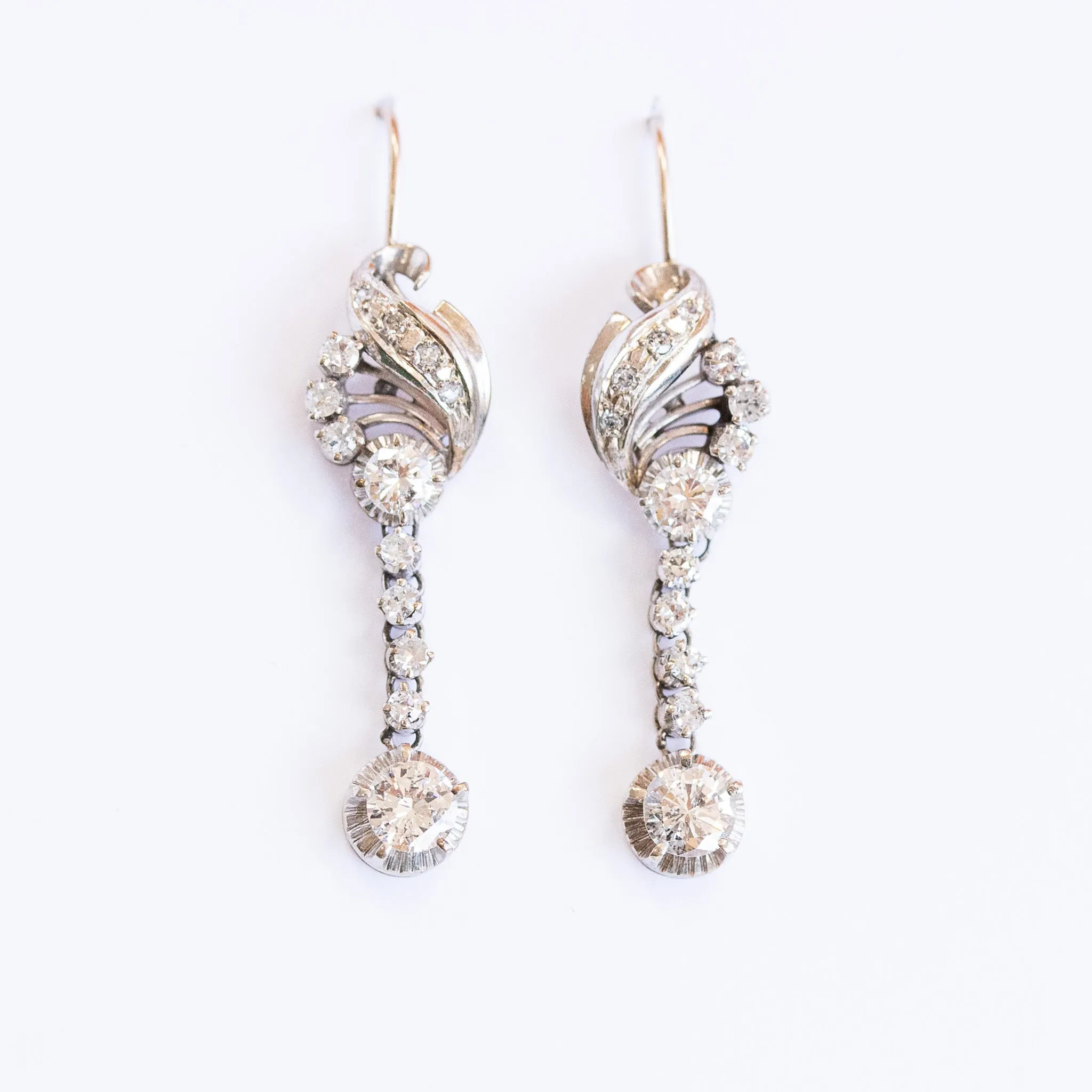 Retro Diamond Drop Earrings, 14k