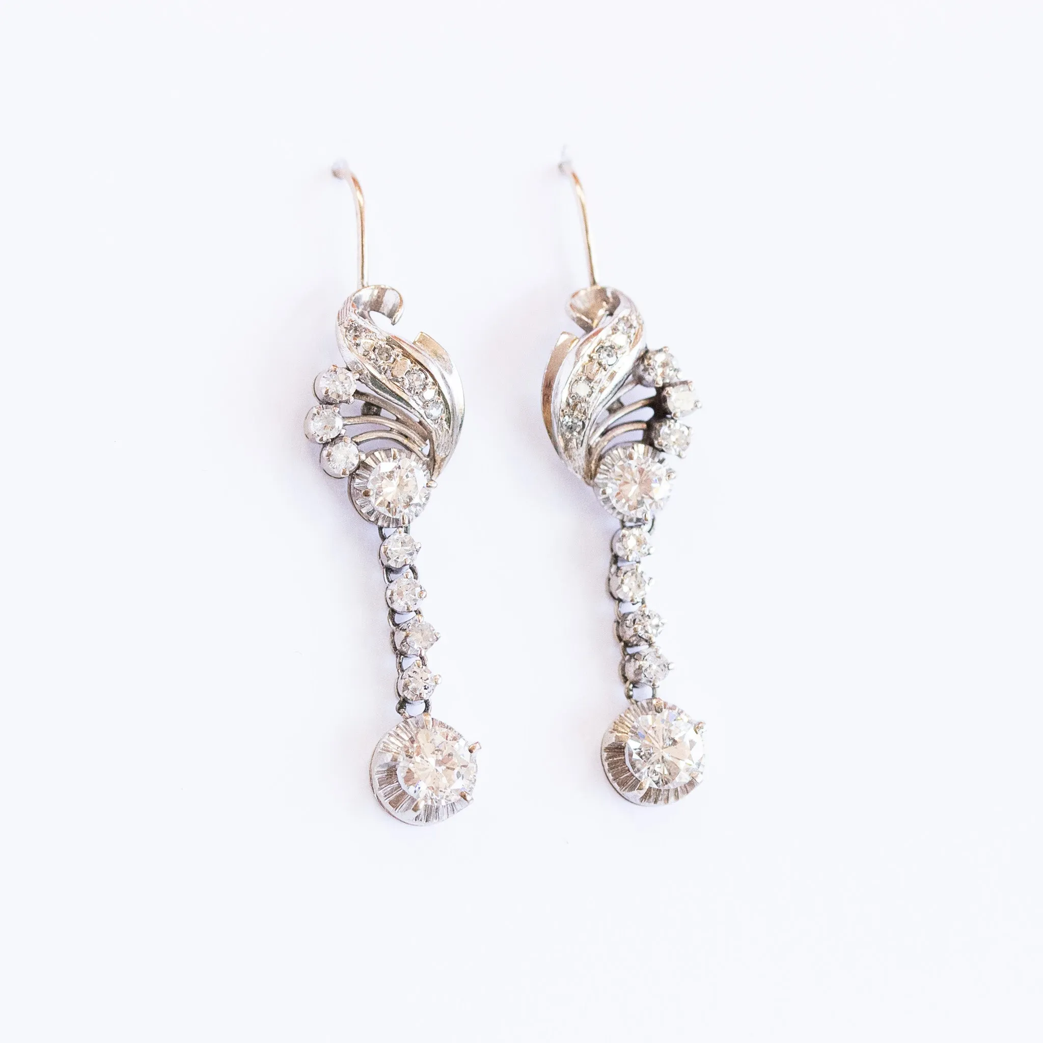 Retro Diamond Drop Earrings, 14k