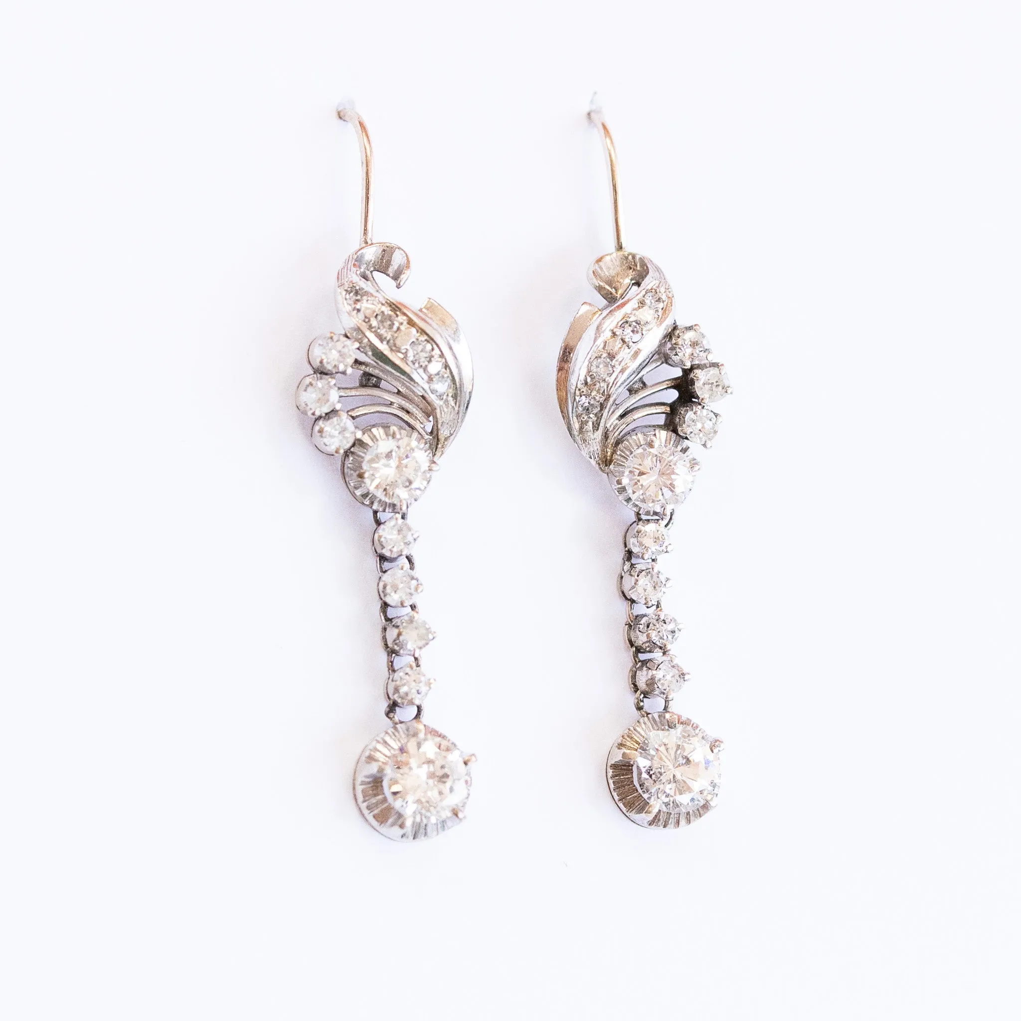 Retro Diamond Drop Earrings, 14k