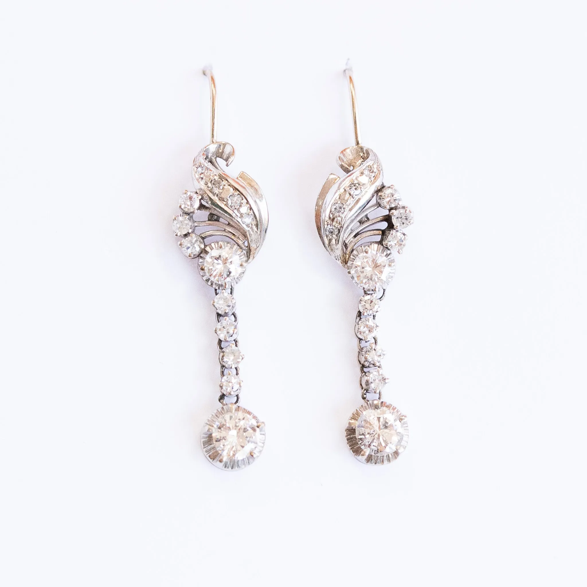 Retro Diamond Drop Earrings, 14k
