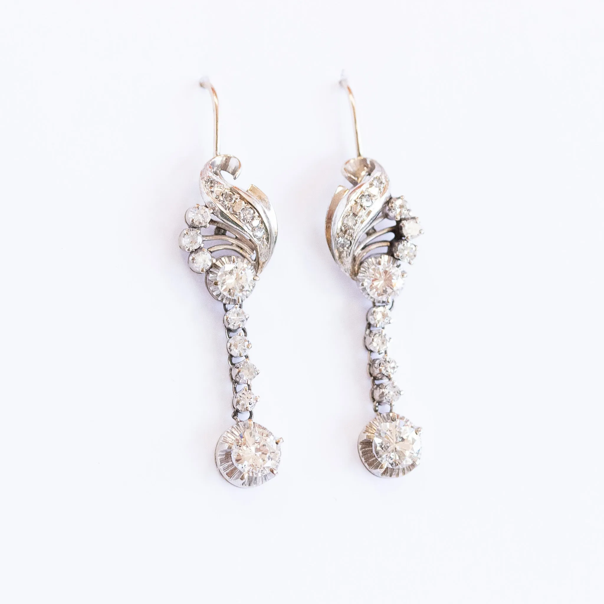 Retro Diamond Drop Earrings, 14k