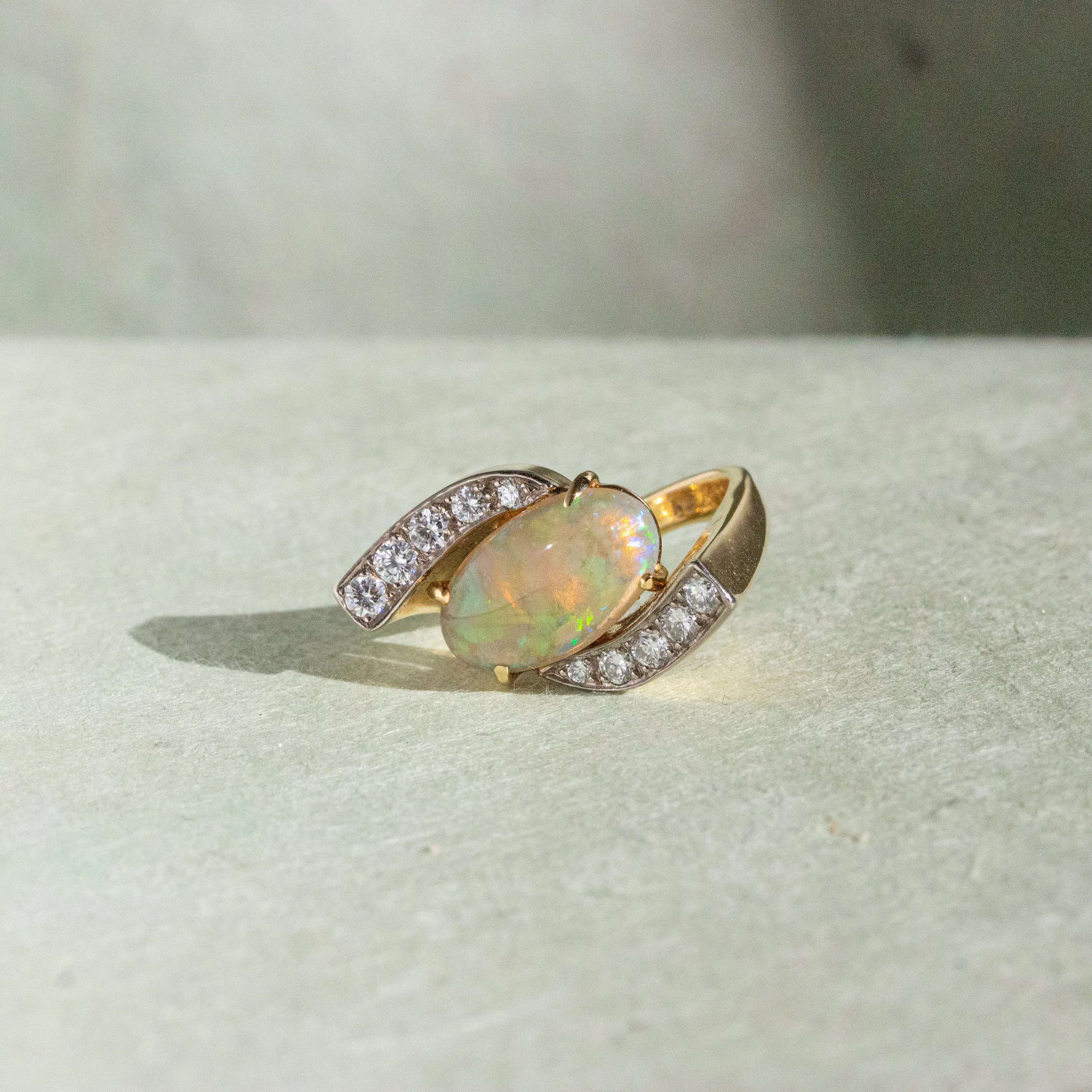 Retro Opal & Diamond Bypass Ring, 18k
