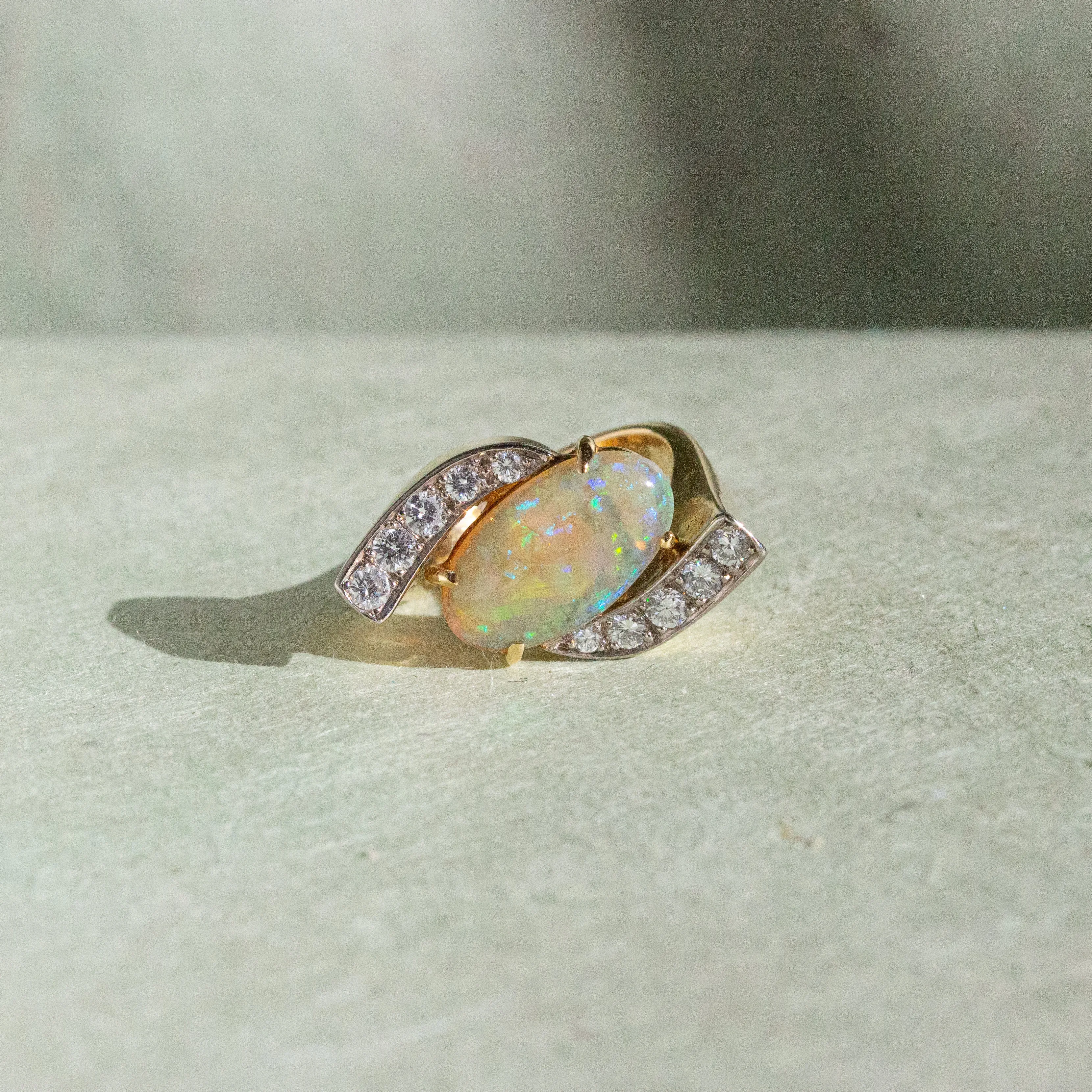 Retro Opal & Diamond Bypass Ring, 18k