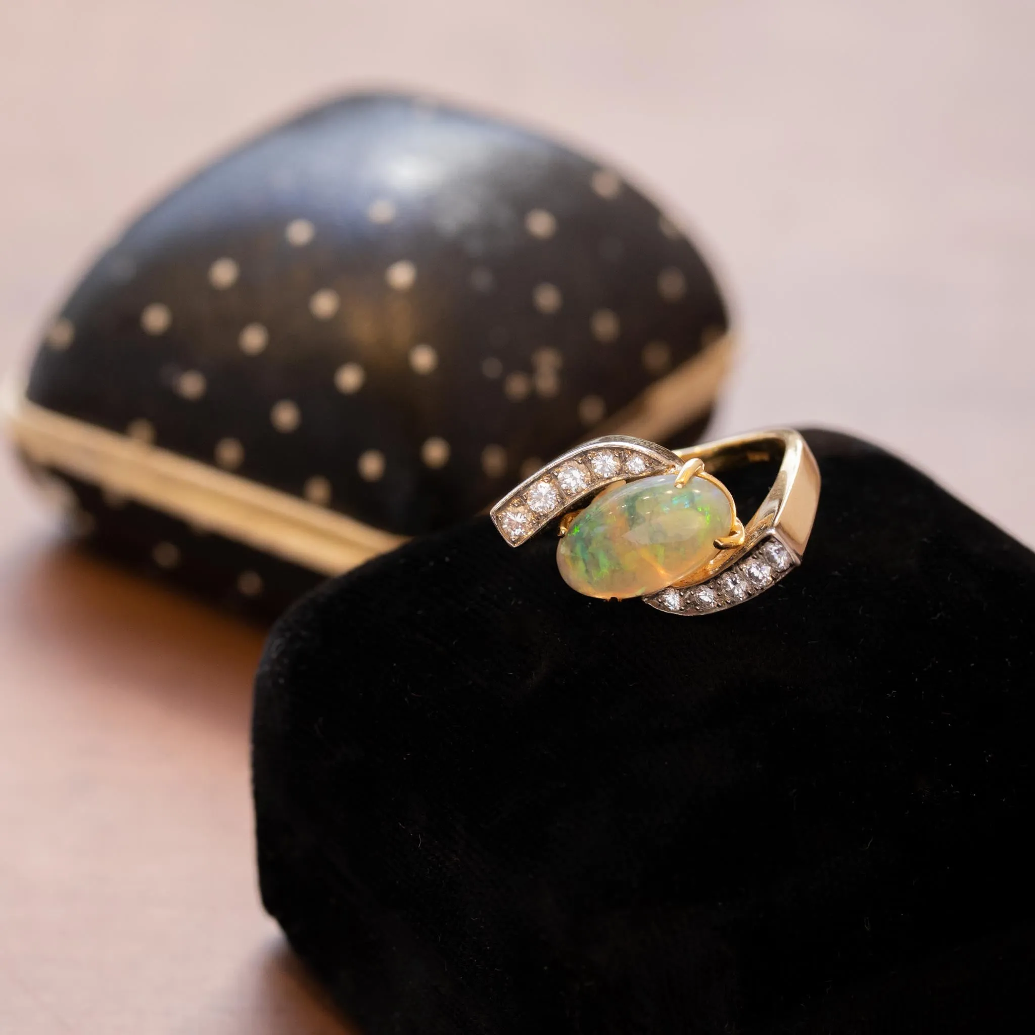 Retro Opal & Diamond Bypass Ring, 18k