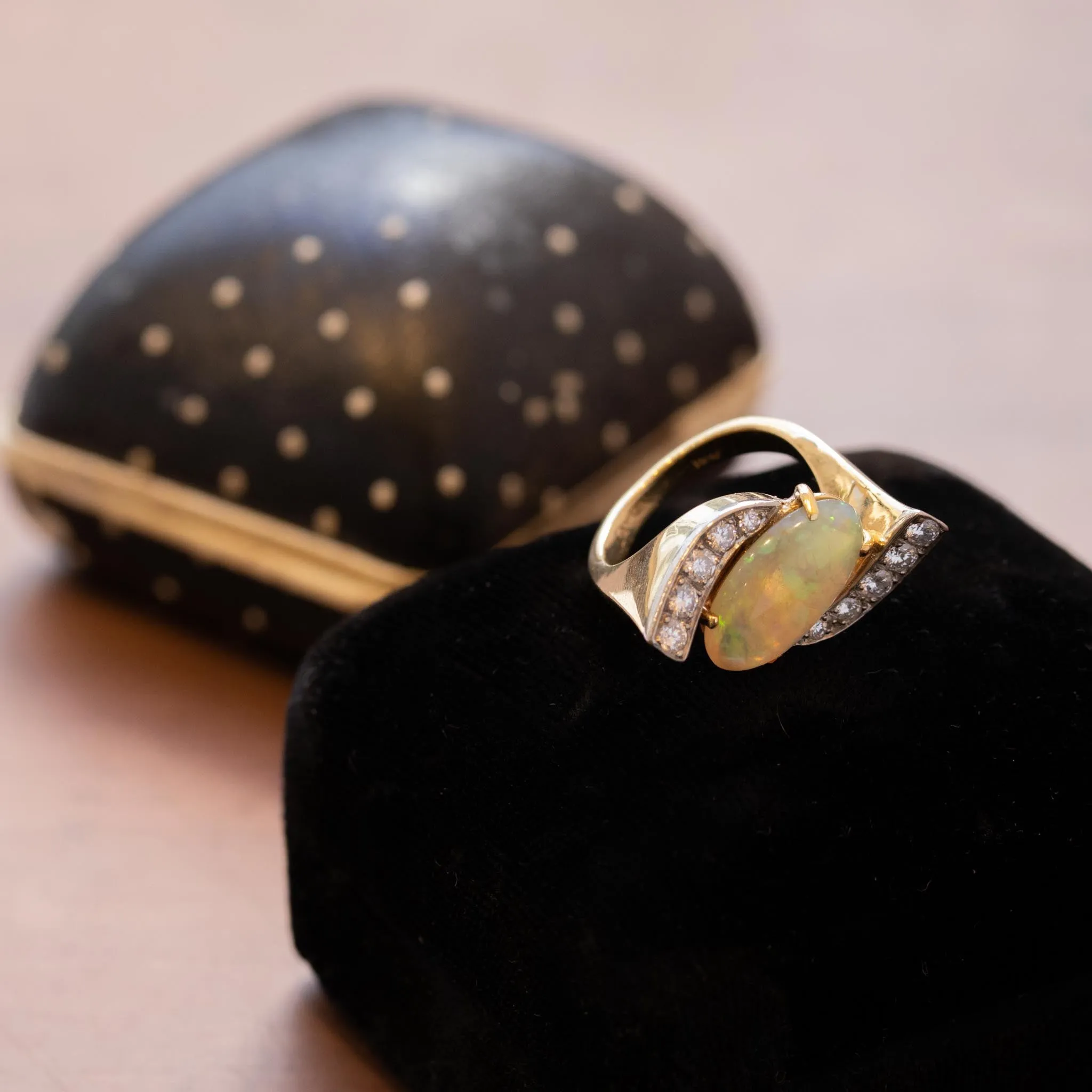 Retro Opal & Diamond Bypass Ring, 18k