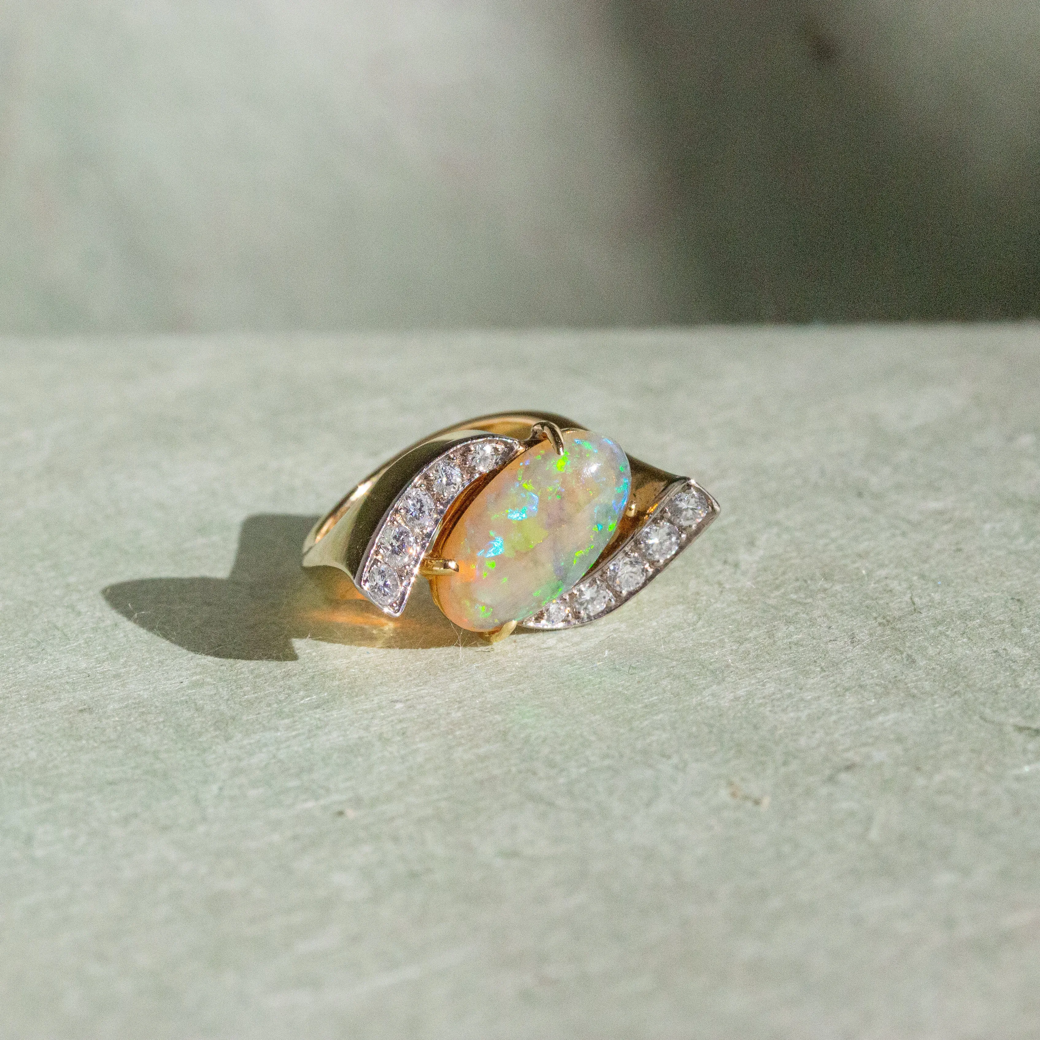 Retro Opal & Diamond Bypass Ring, 18k