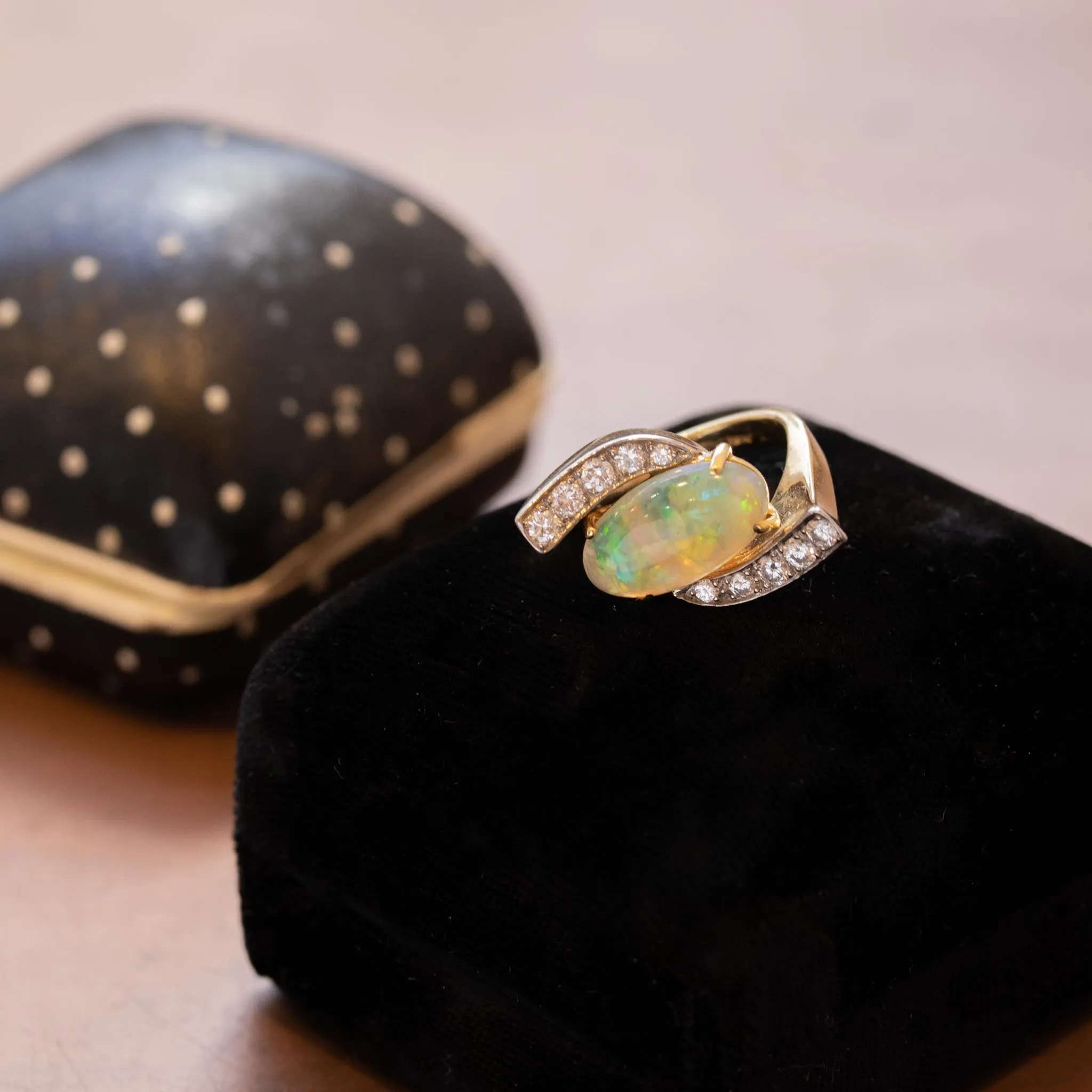 Retro Opal & Diamond Bypass Ring, 18k