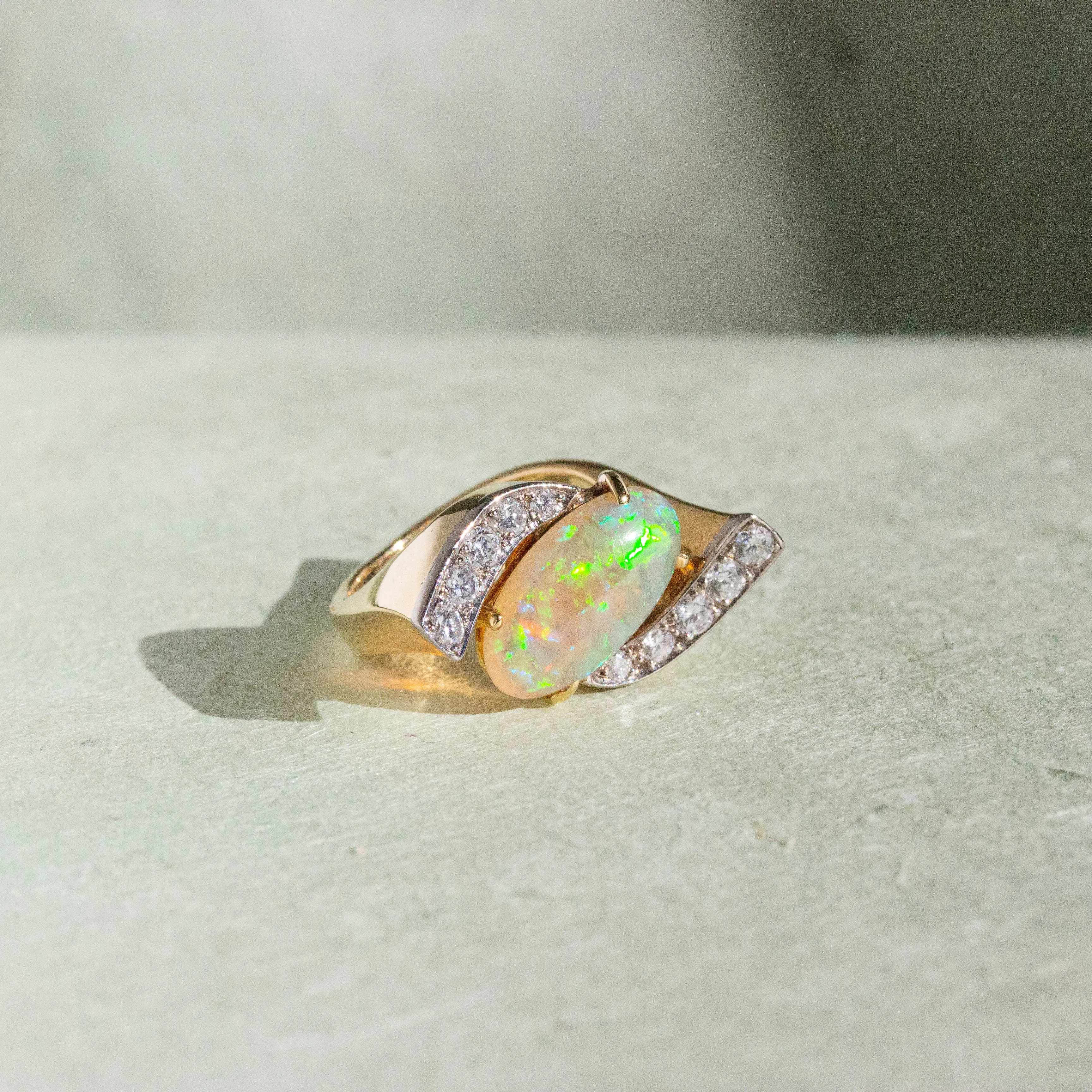 Retro Opal & Diamond Bypass Ring, 18k
