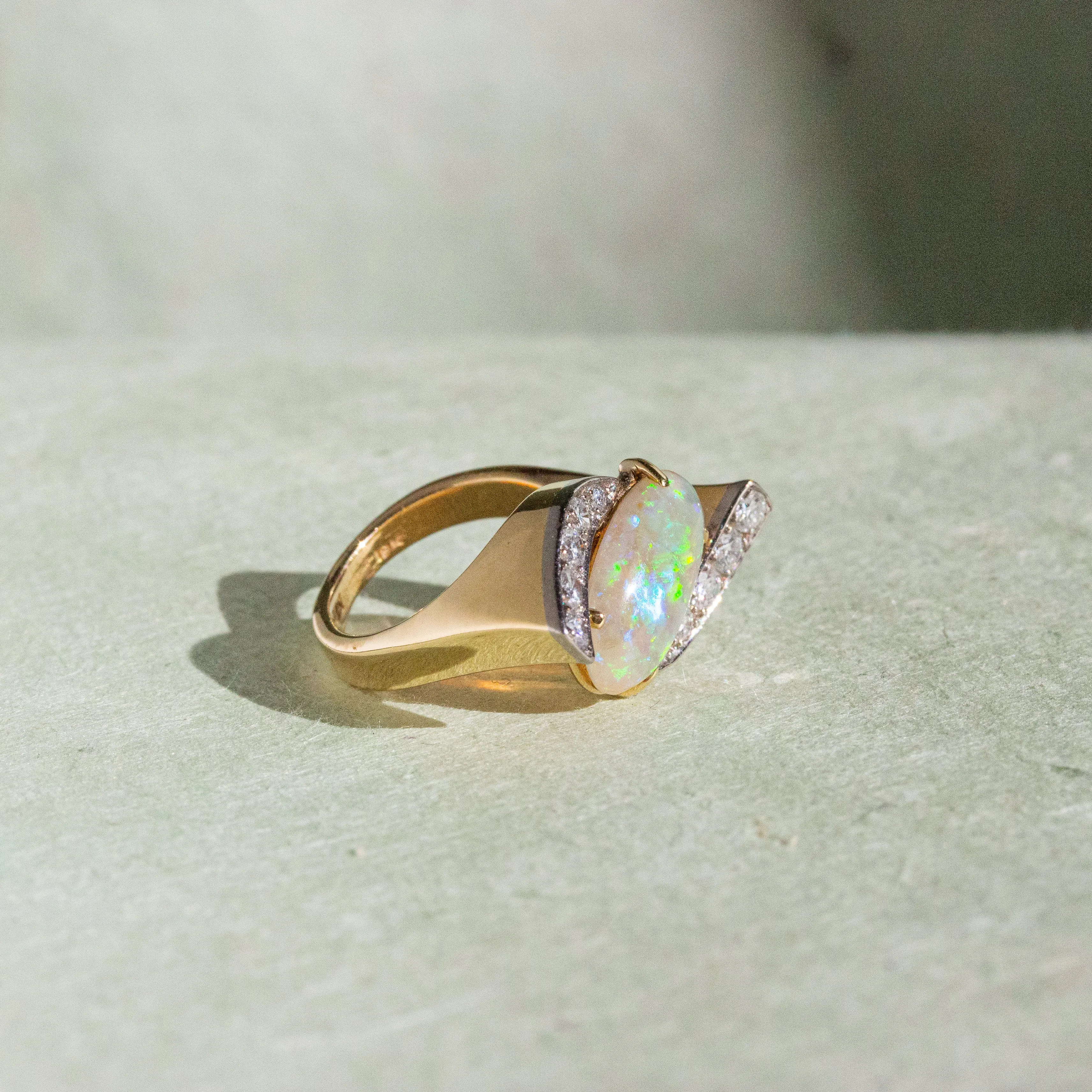 Retro Opal & Diamond Bypass Ring, 18k