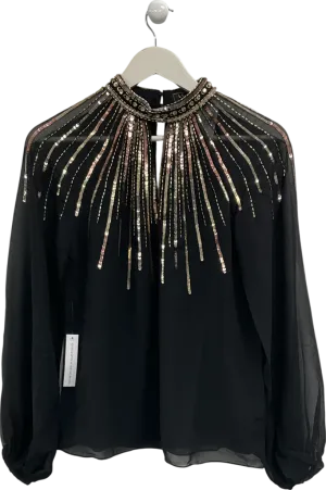 River Island Black Gold Long Sleeve Keyhole Blouse UK 6