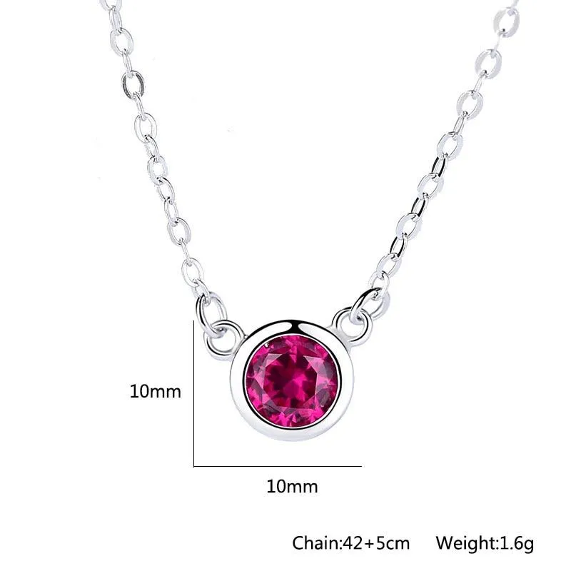 Romantic 925 Sterling Silver Necklace for Women with Rose Red Cubic Zircon Pendant, Trendy Jewelry for Girls