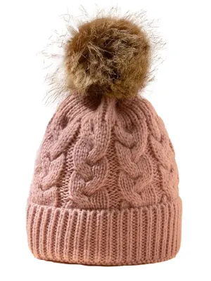 Rose Pink Kids Woollen Bobble Hat 0-3 Years