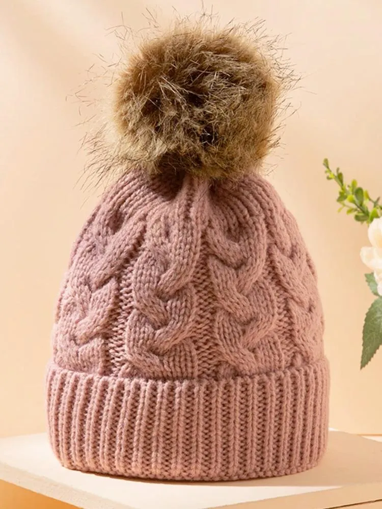 Rose Pink Kids Woollen Bobble Hat 0-3 Years