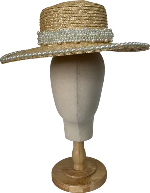 SELF SAME Cream Petra Pearl embellished Straw Hat One Size