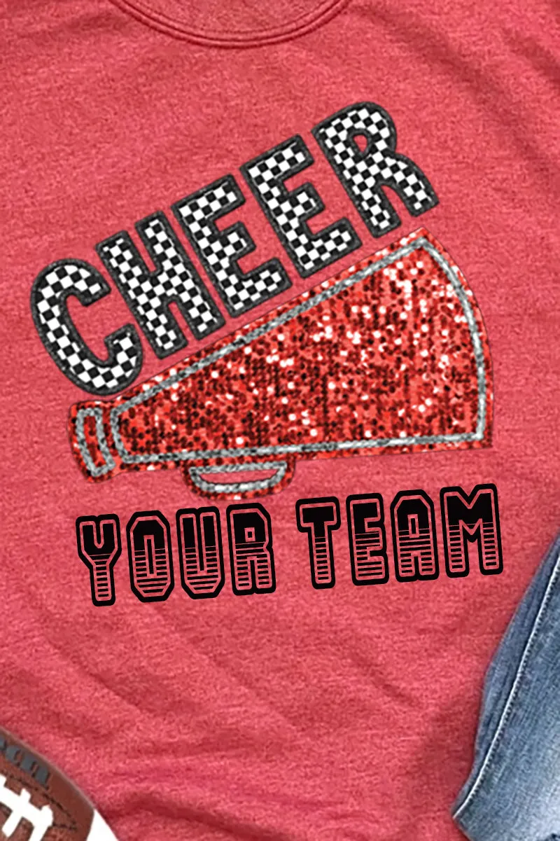 Sequin Red Cheer Your Team Heavy-weight Crew Sweatshirt